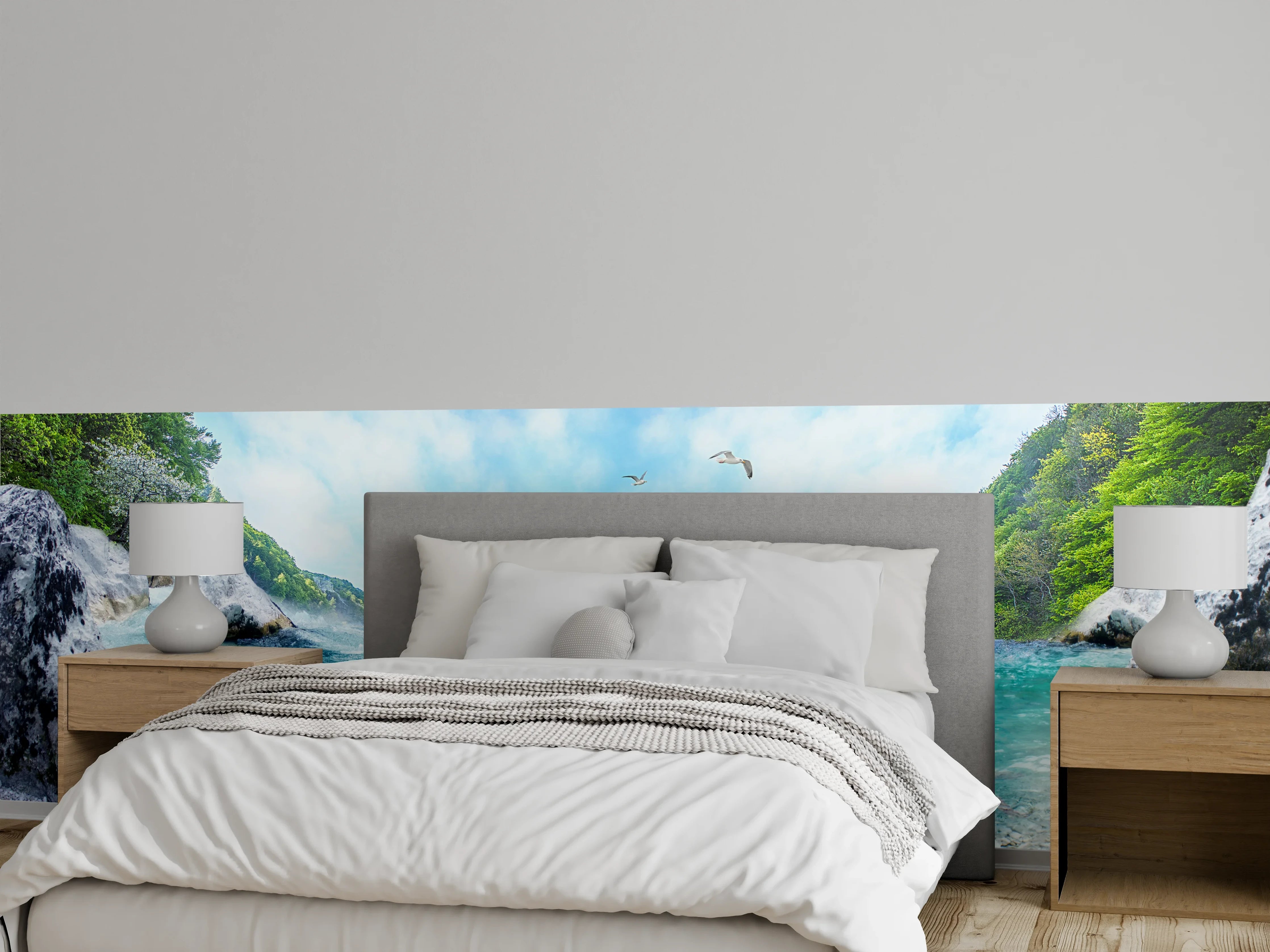 Wandverkleidung Schlafzimmer - Panorama Meeresbucht mit türkisblauem Wasser