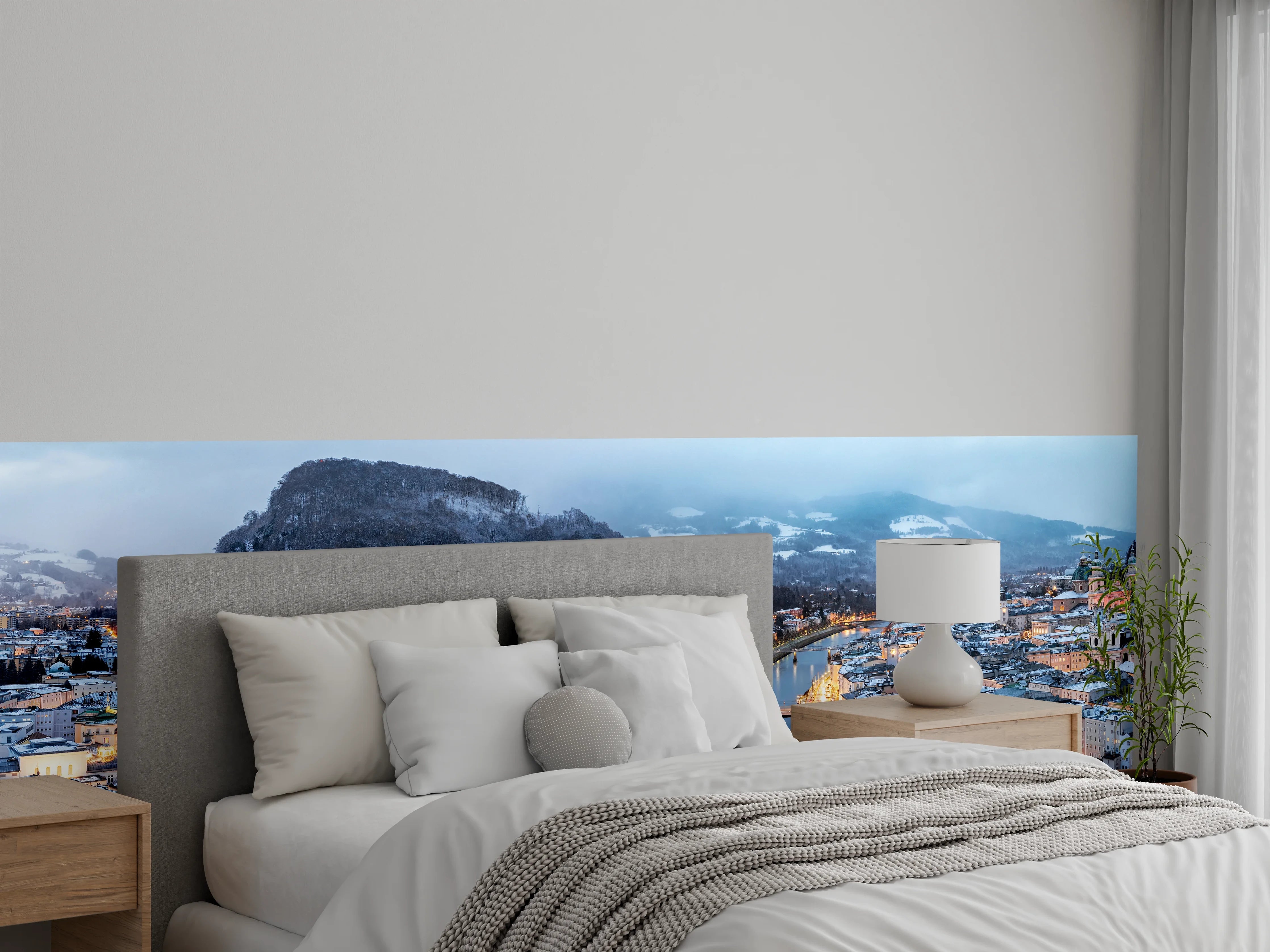 Wandverkleidung Schlafzimmer - Panorama Salzburg bei Abenddämmerung