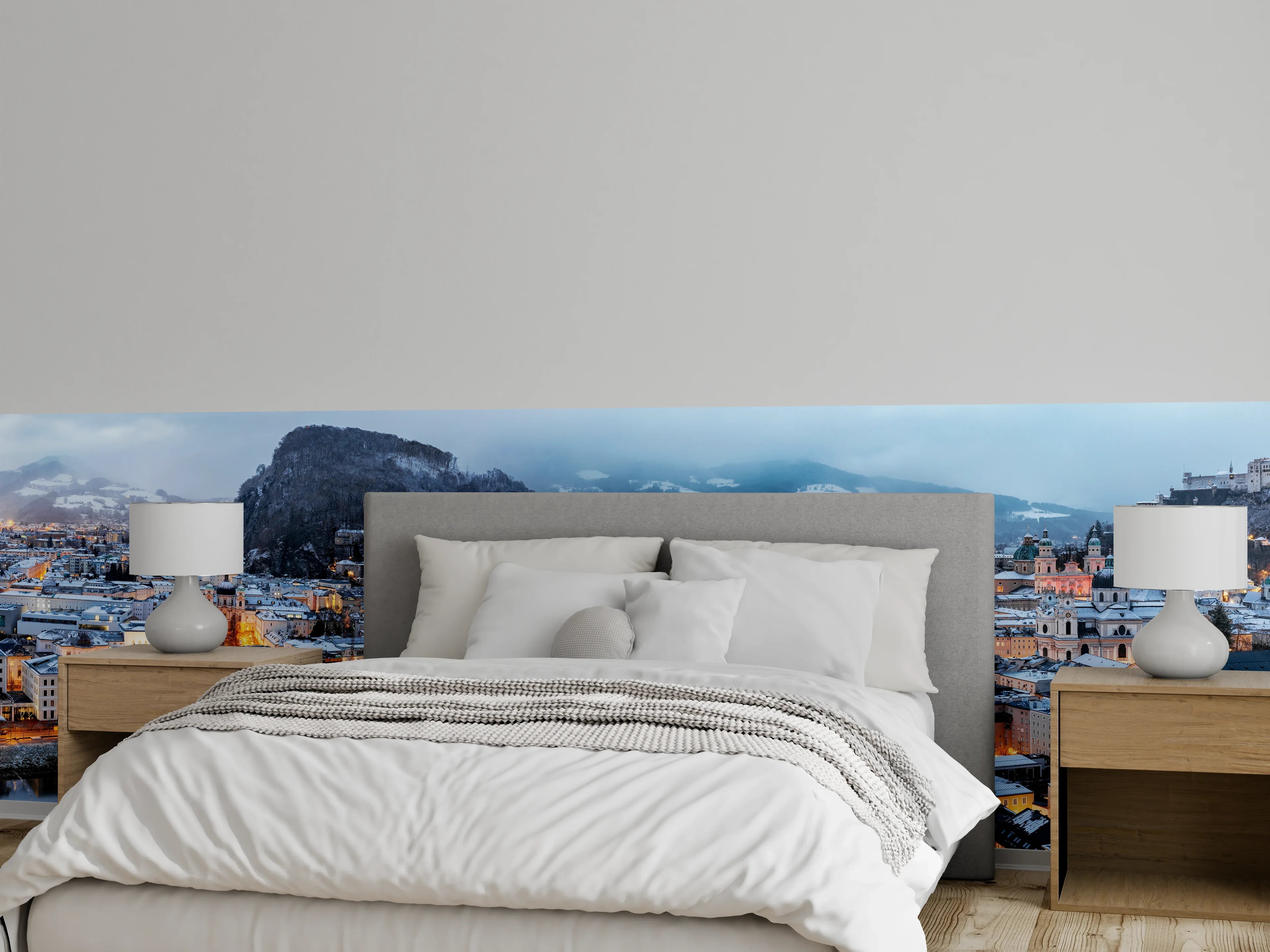 Wandverkleidung Schlafzimmer - Panorama Salzburg bei Abenddämmerung