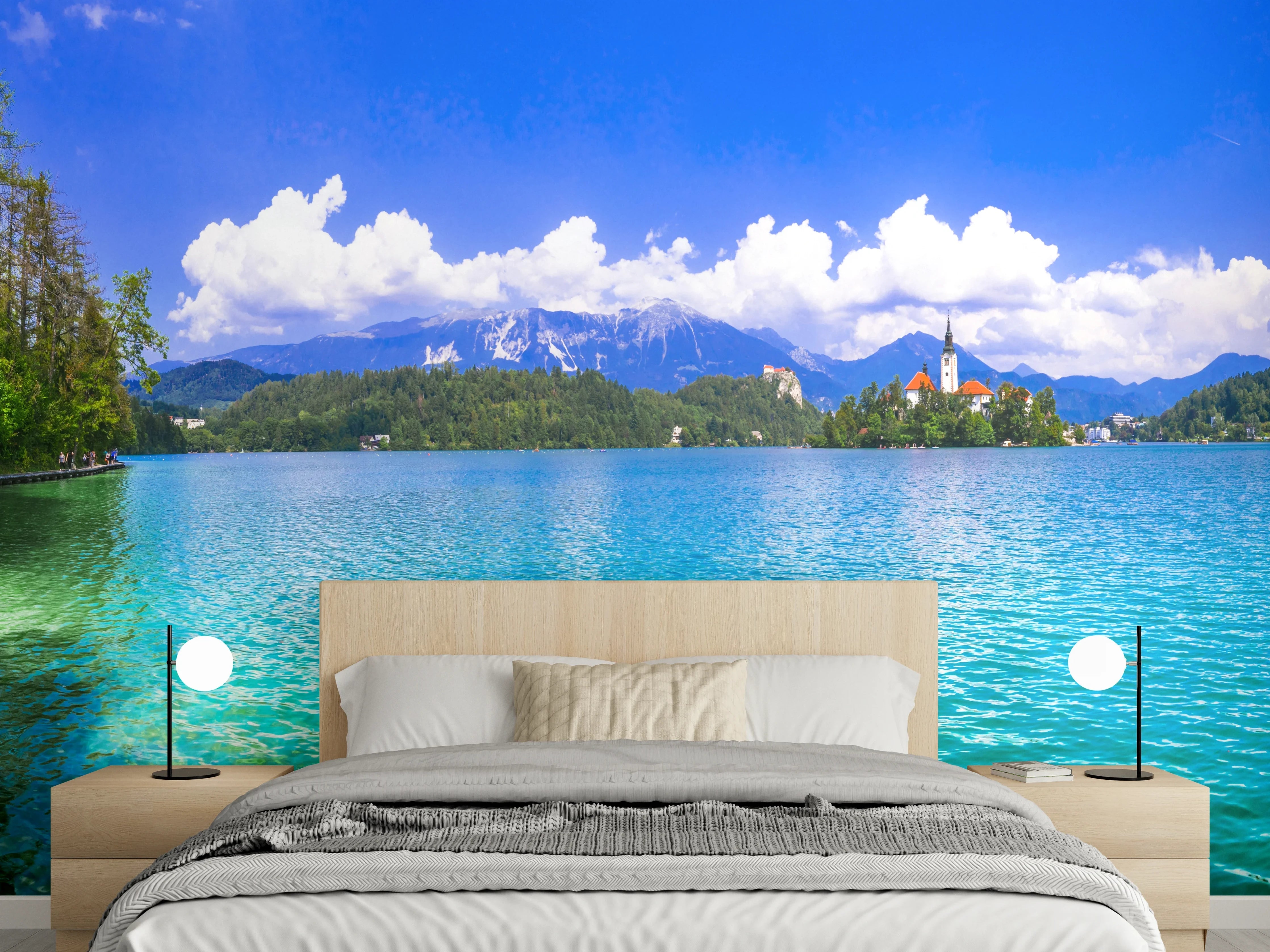 Wandverkleidung Schlafzimmer - Panorama See & Berge Landschaft
