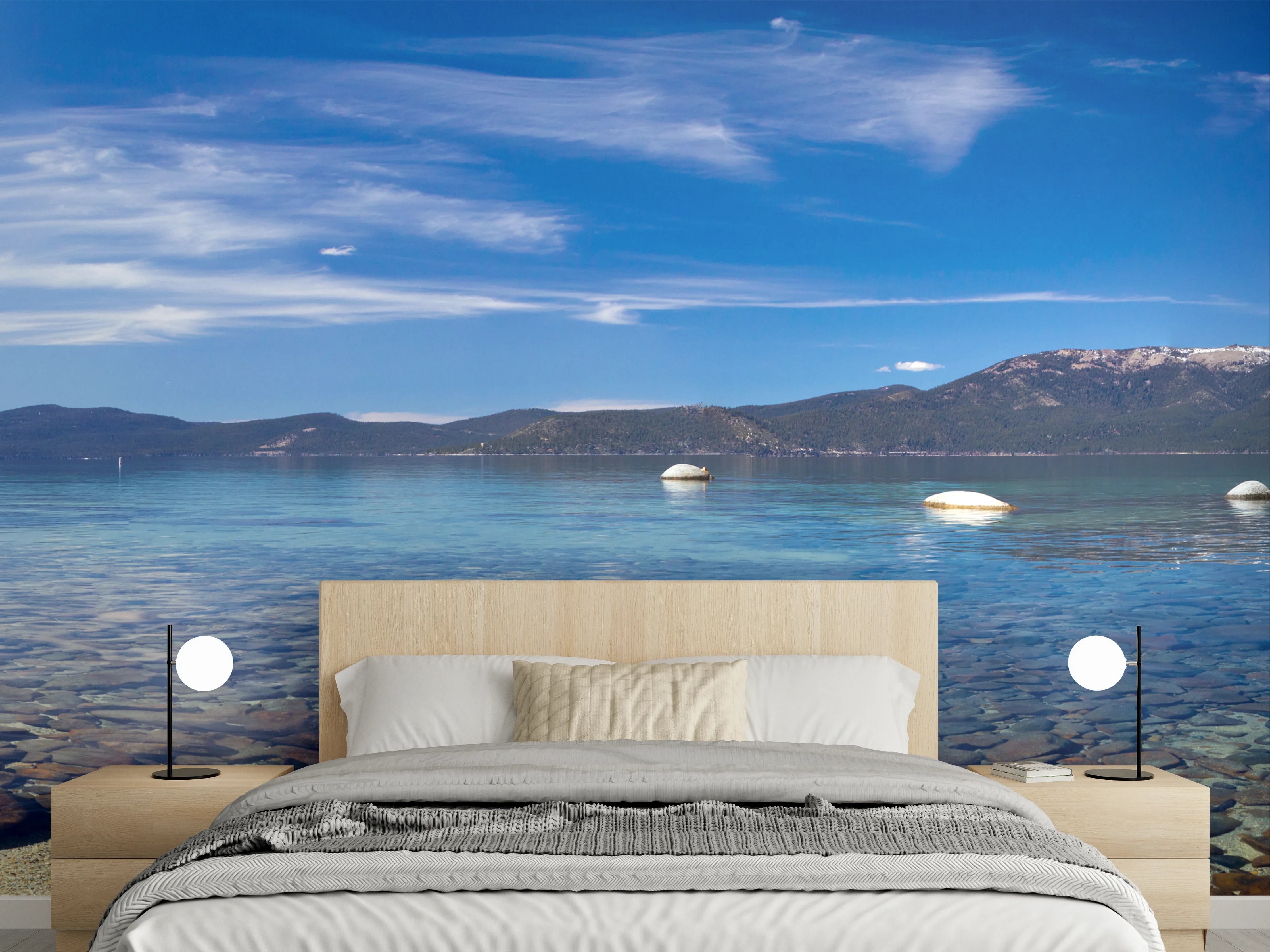 Wandverkleidung Schlafzimmer - Panorama See und Berge Naturidyll
