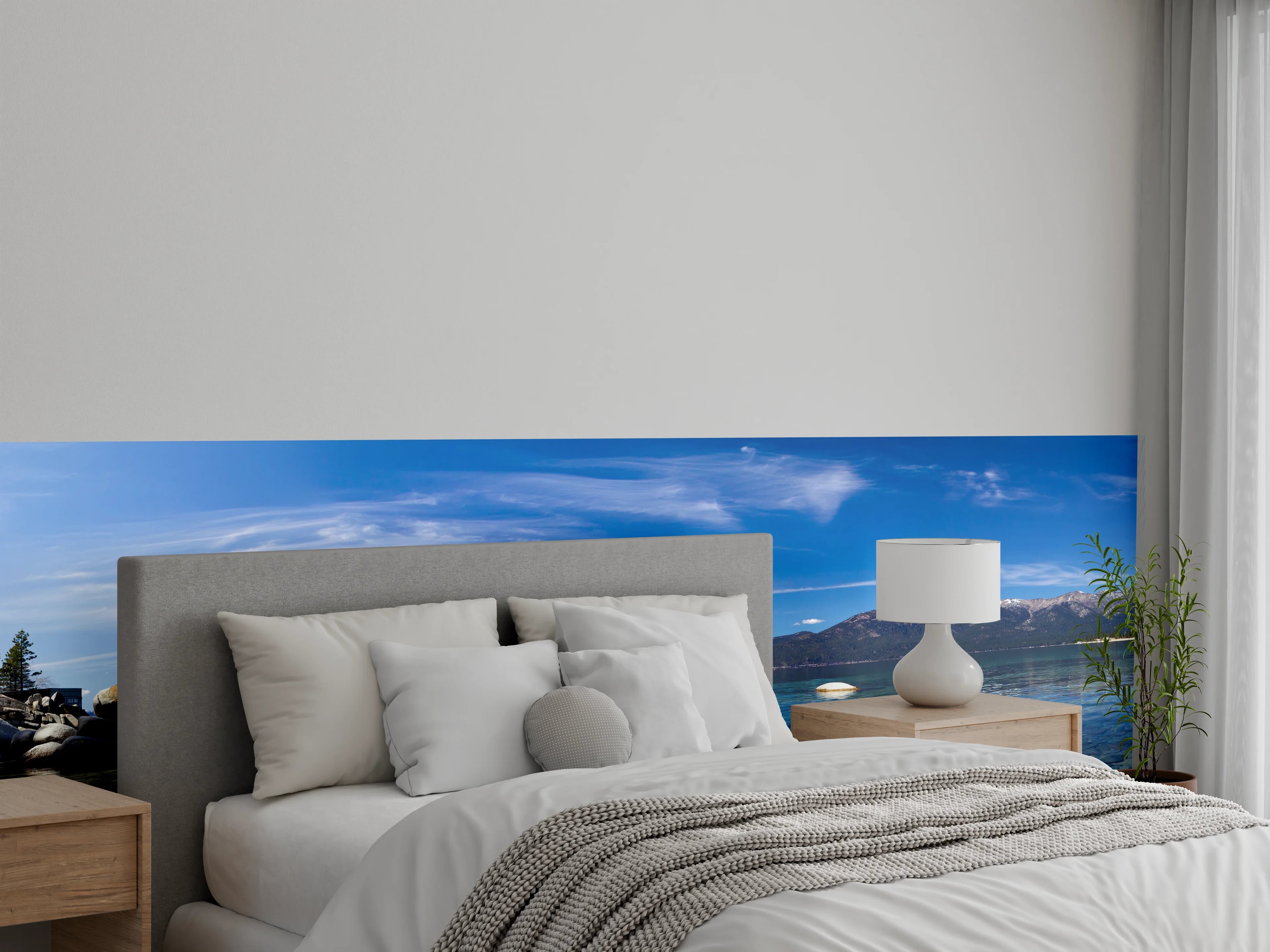 Wandverkleidung Schlafzimmer - Panorama See und Berge Naturidyll