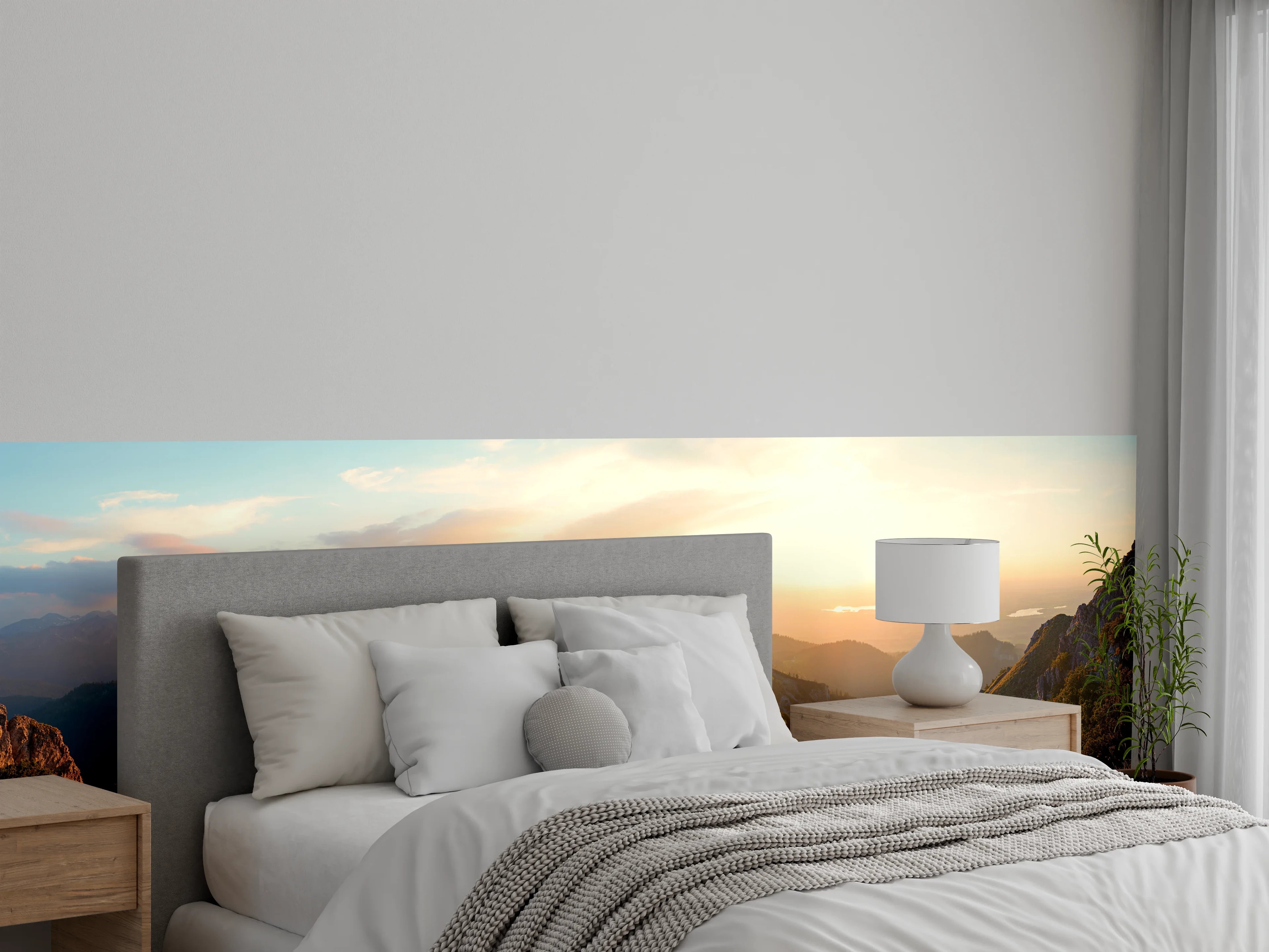 Wandverkleidung Schlafzimmer - Panorama Sonnenuntergang Berglandschaft Fototapete