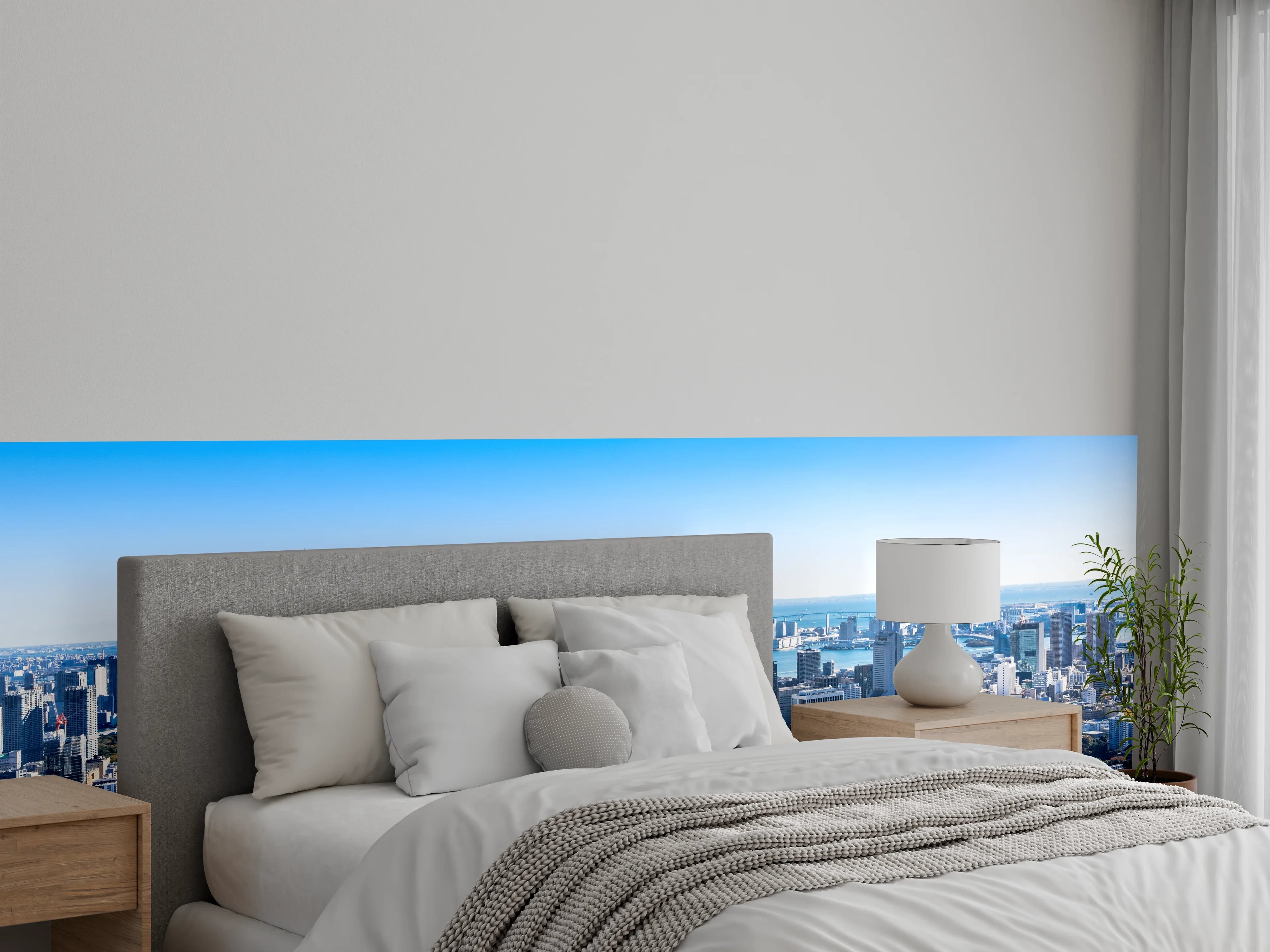 Wandverkleidung Schlafzimmer - Panorama Tokio Skyline modern und klar