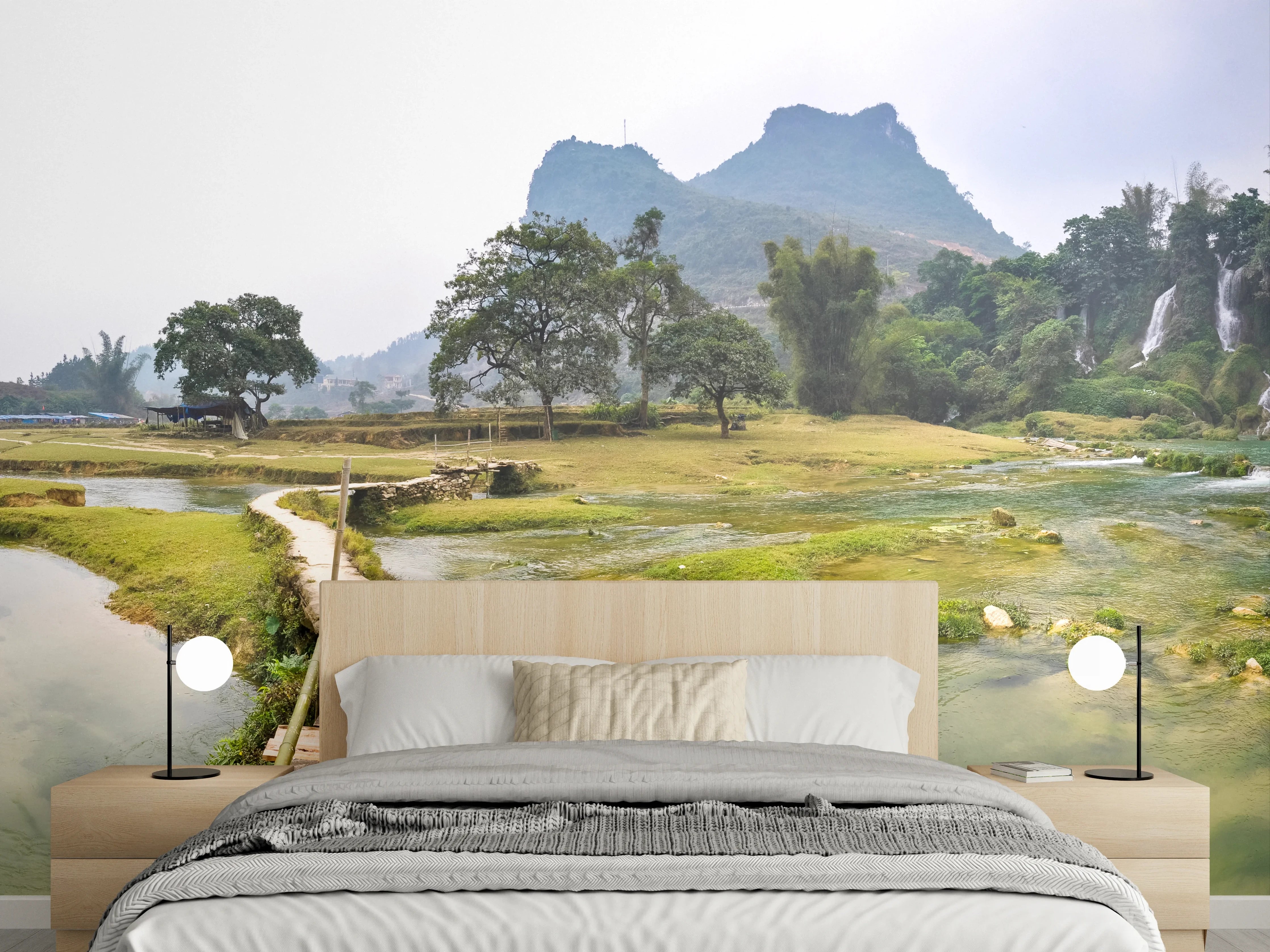 Wandverkleidung Schlafzimmer - Panorama Wasserfall Landschaft Natur