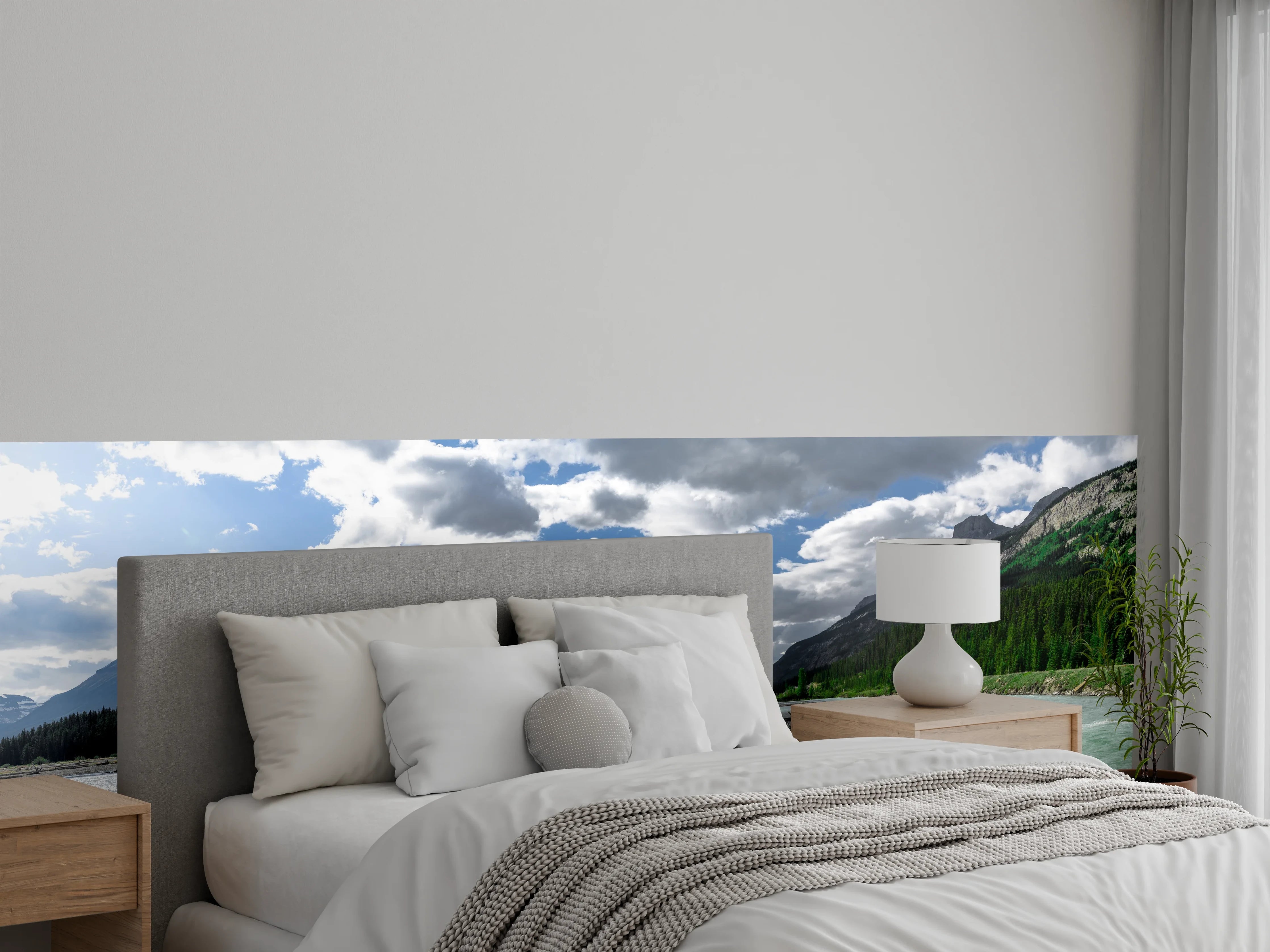 Wandverkleidung Schlafzimmer - Panorama Wildfluss Berge Natur klar