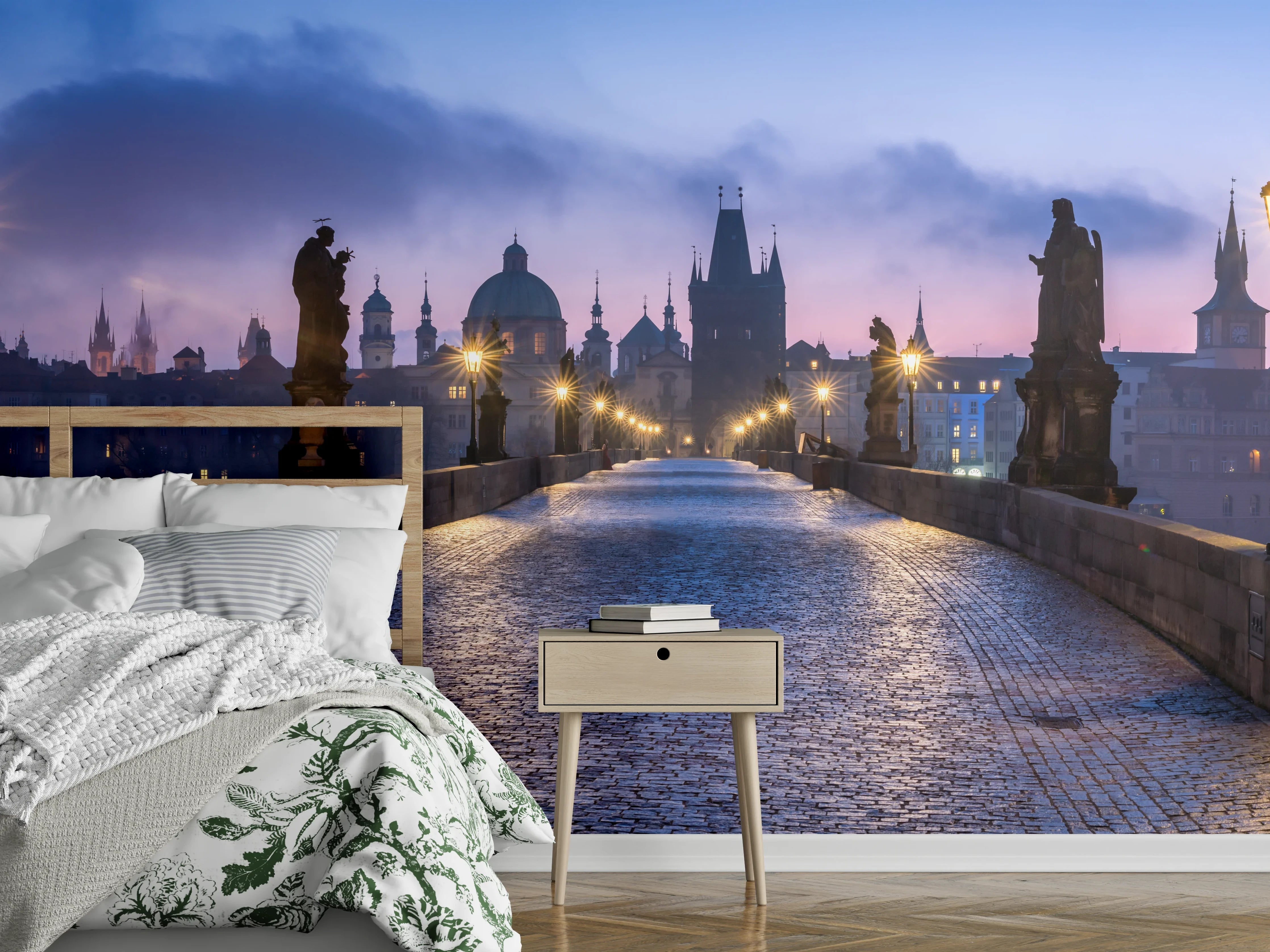 Wandverkleidung Schlafzimmer - Panorama der Karlsbrücke in Prag
