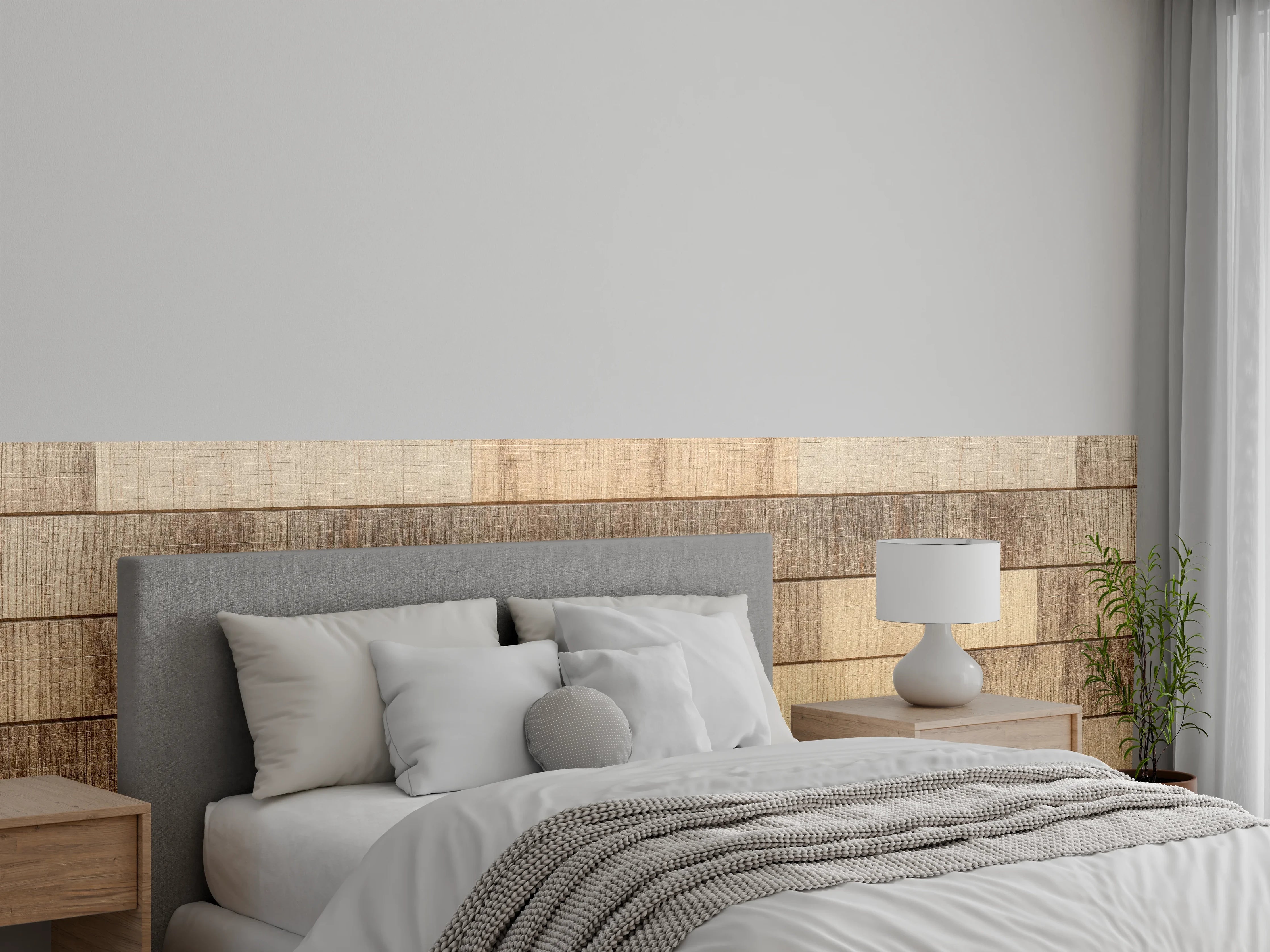 Wandverkleidung Schlafzimmer - Panorama der braunen Holzplanken