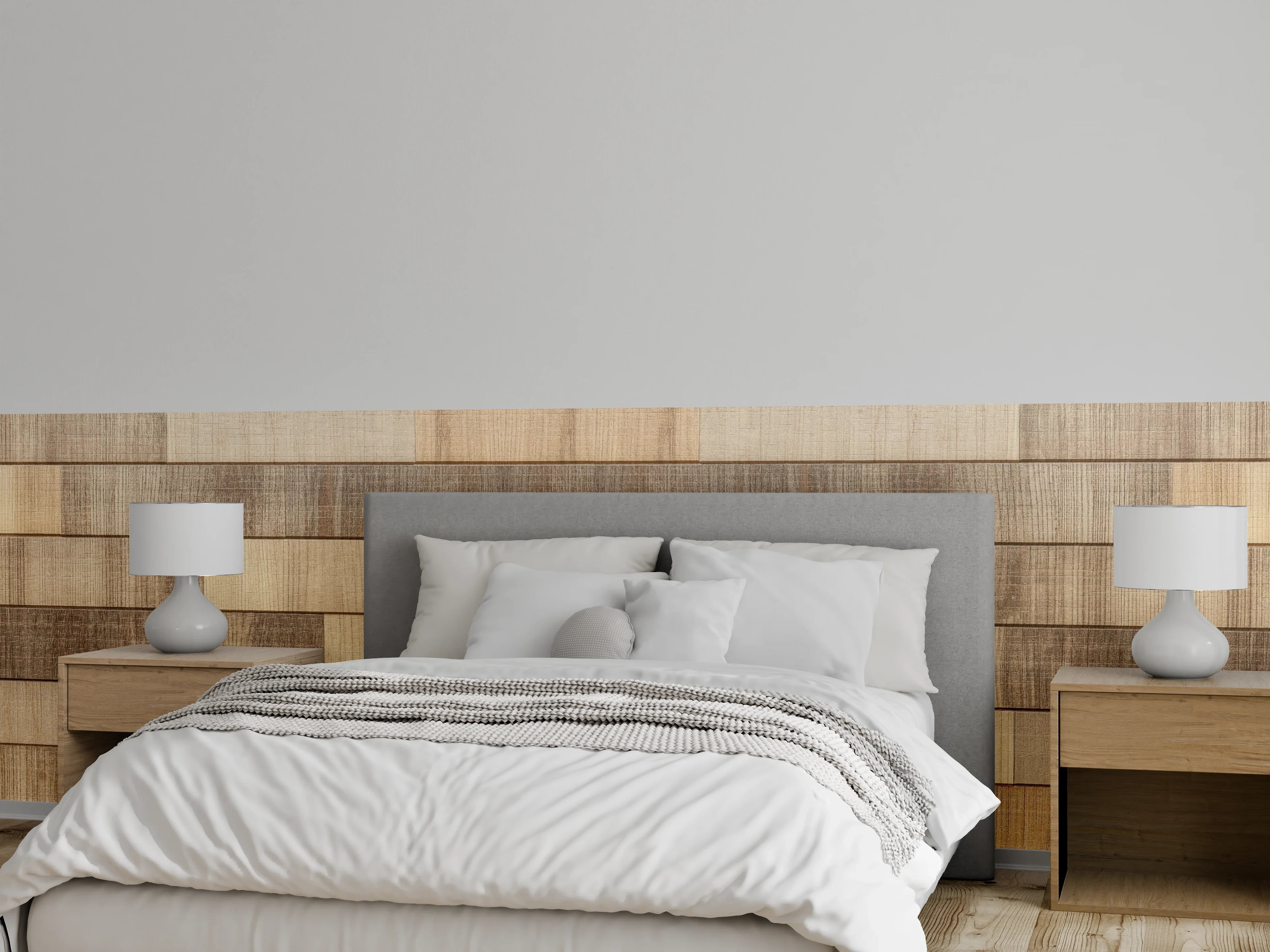 Wandverkleidung Schlafzimmer - Panorama der braunen Holzplanken