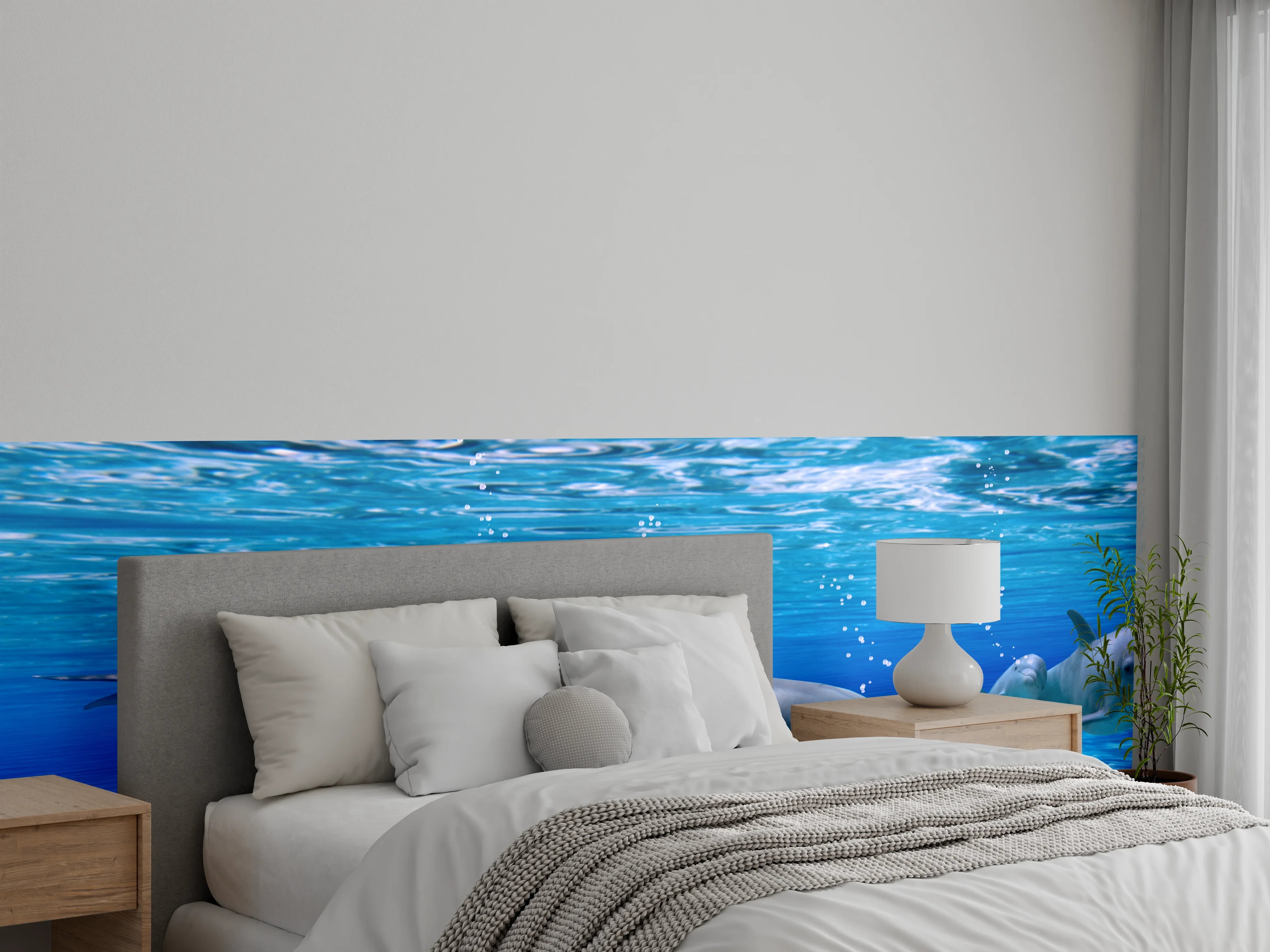 Wandverkleidung Schlafzimmer - Panorama der schwimmenden Delphine