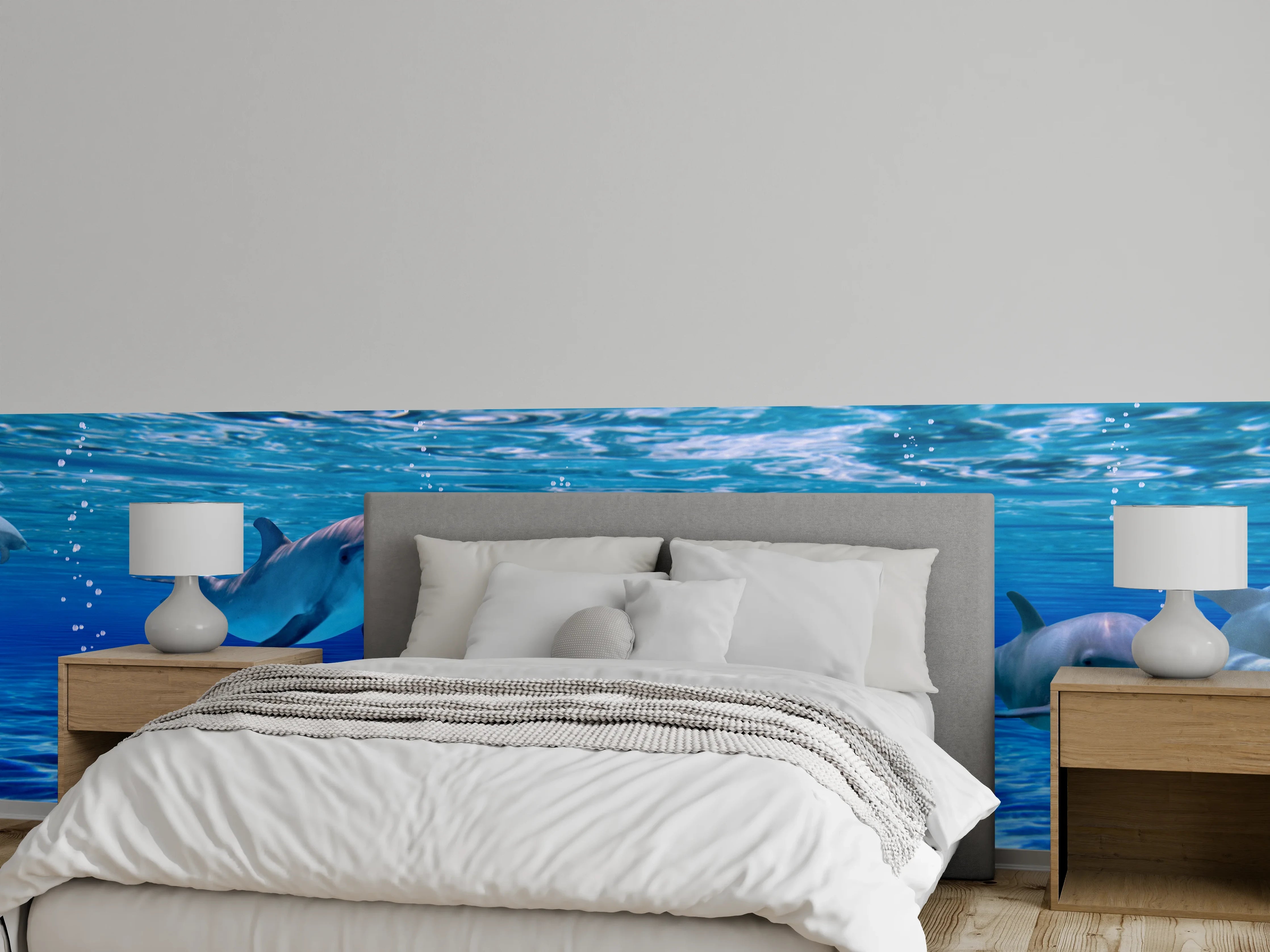 Wandverkleidung Schlafzimmer - Panorama der schwimmenden Delphine