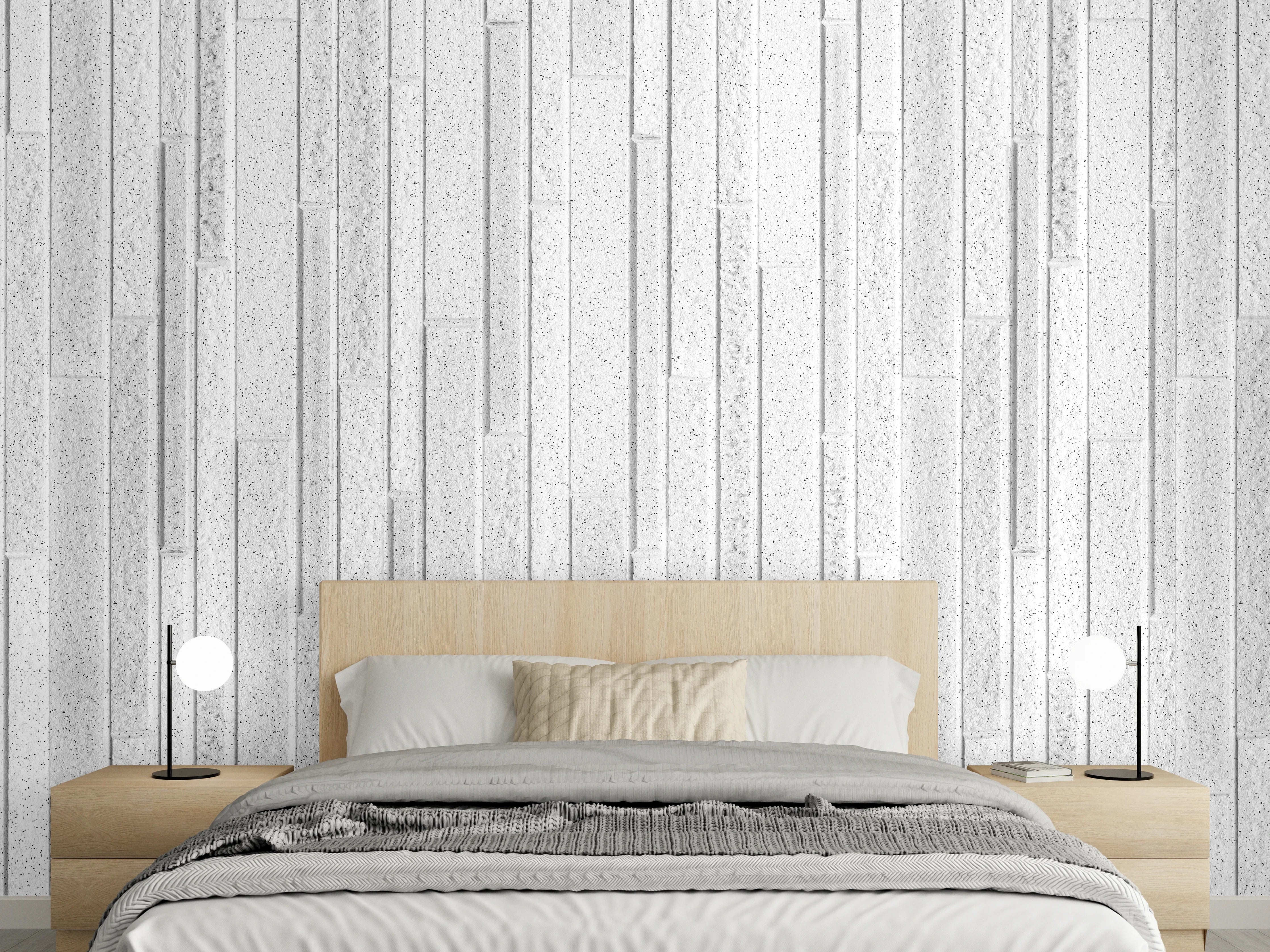 Wandverkleidung Schlafzimmer - Panorama der weißen Granitblockwand