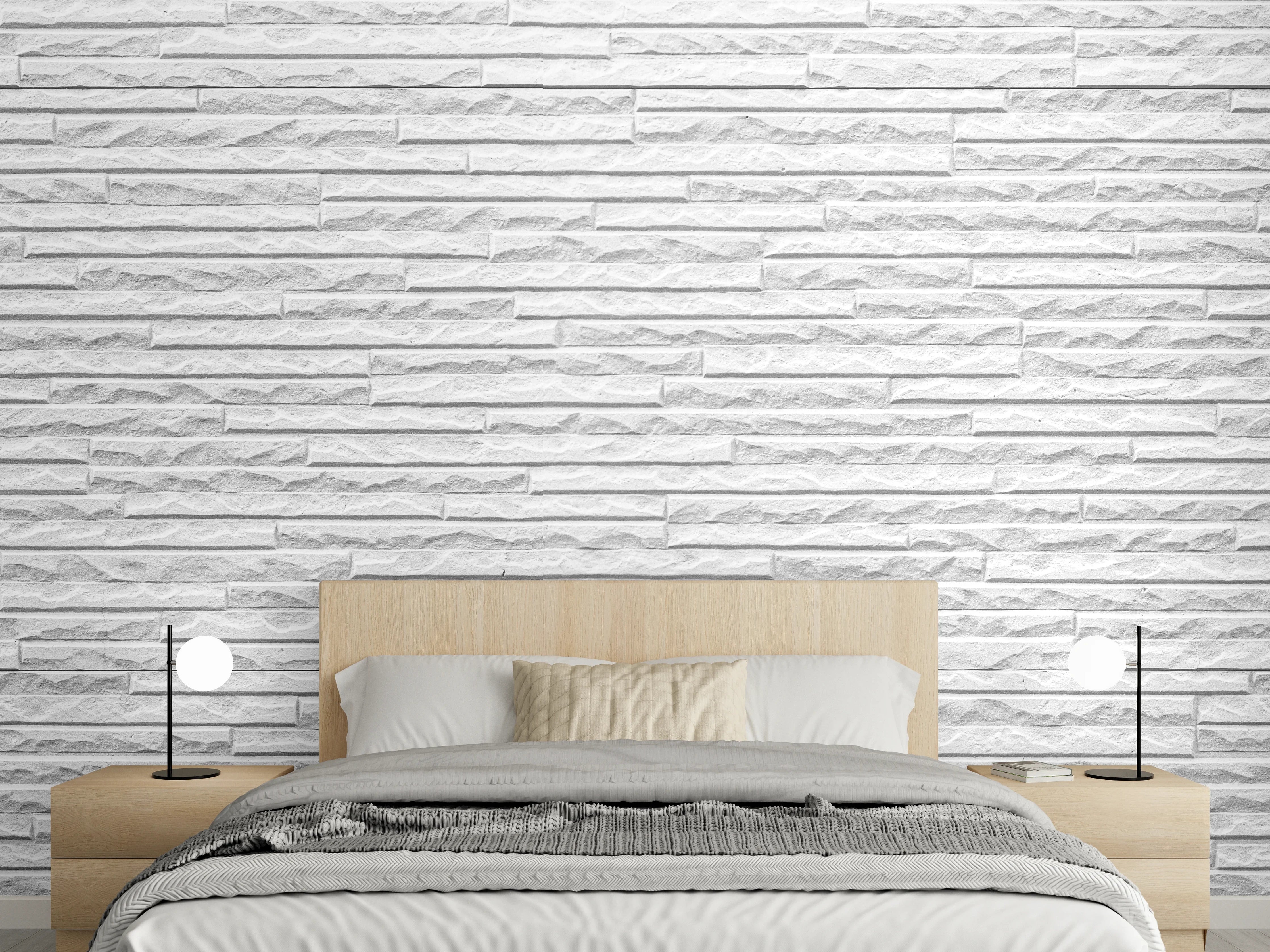 Wandverkleidung Schlafzimmer - Panorama der weißen Steinwand