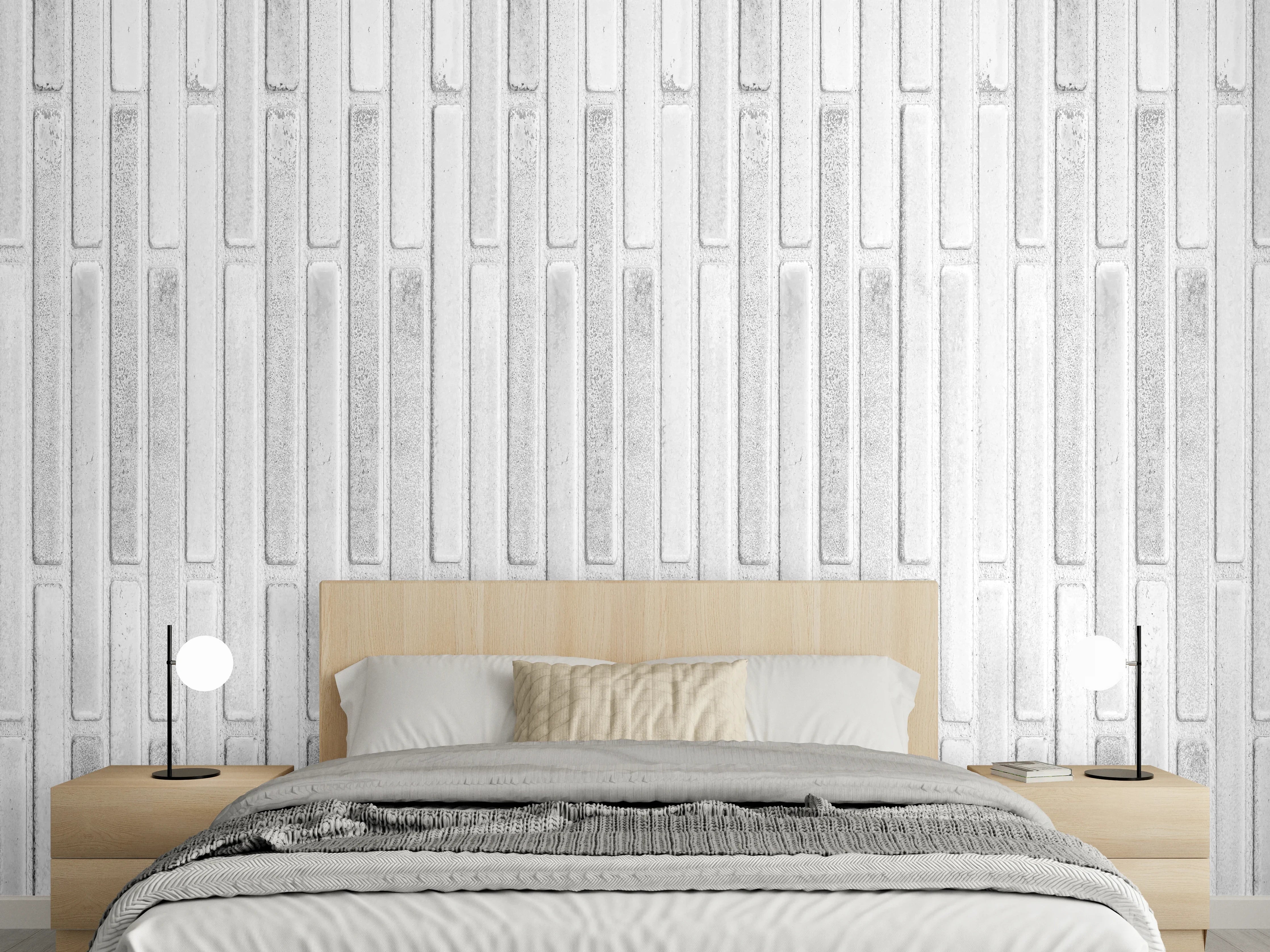 Wandverkleidung Schlafzimmer - Panorama der weißen Steinwand mit Streifen Textur