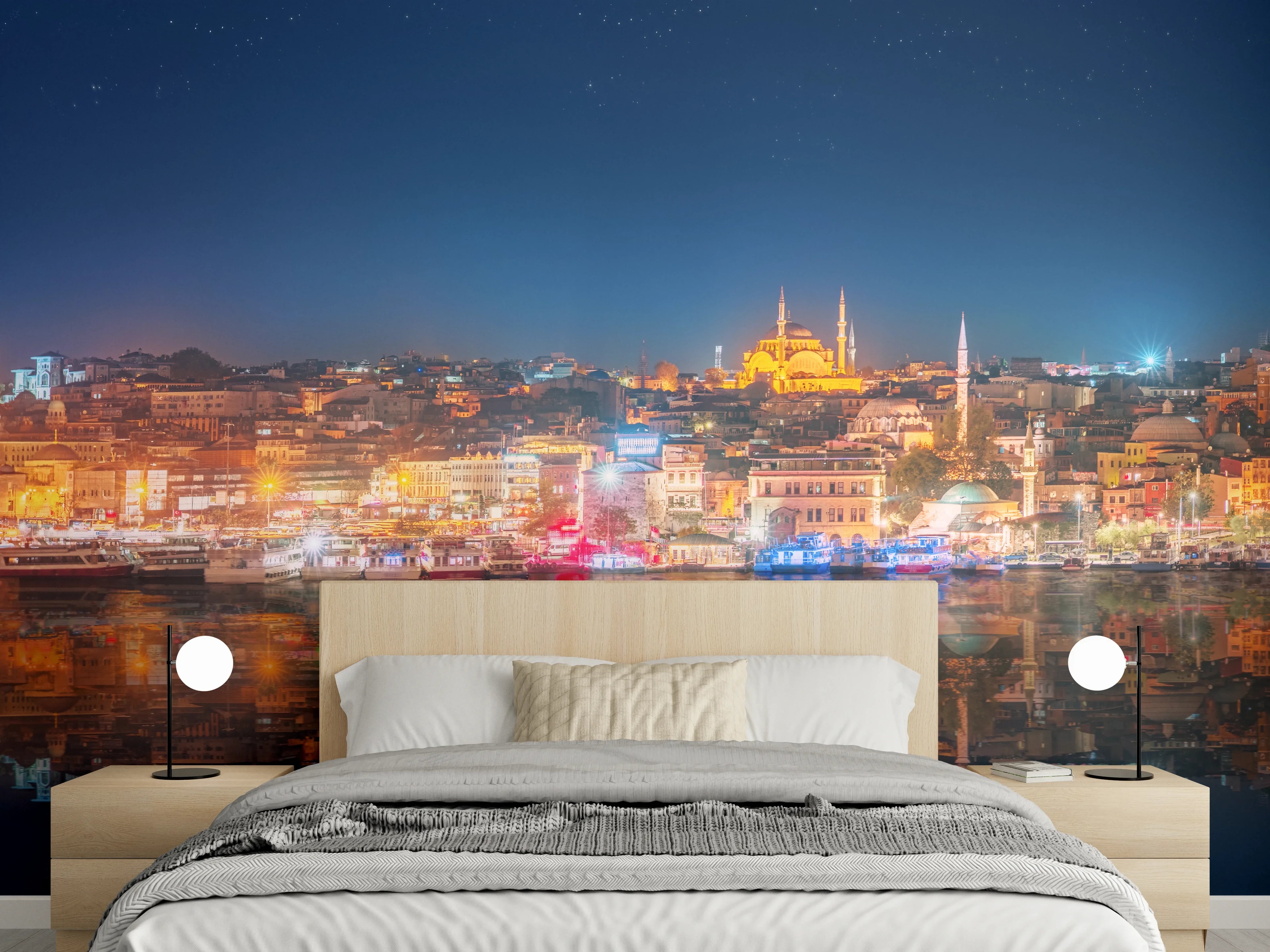 Wandverkleidung Schlafzimmer - Panorama von Istanbul & Bosporus bei Nacht