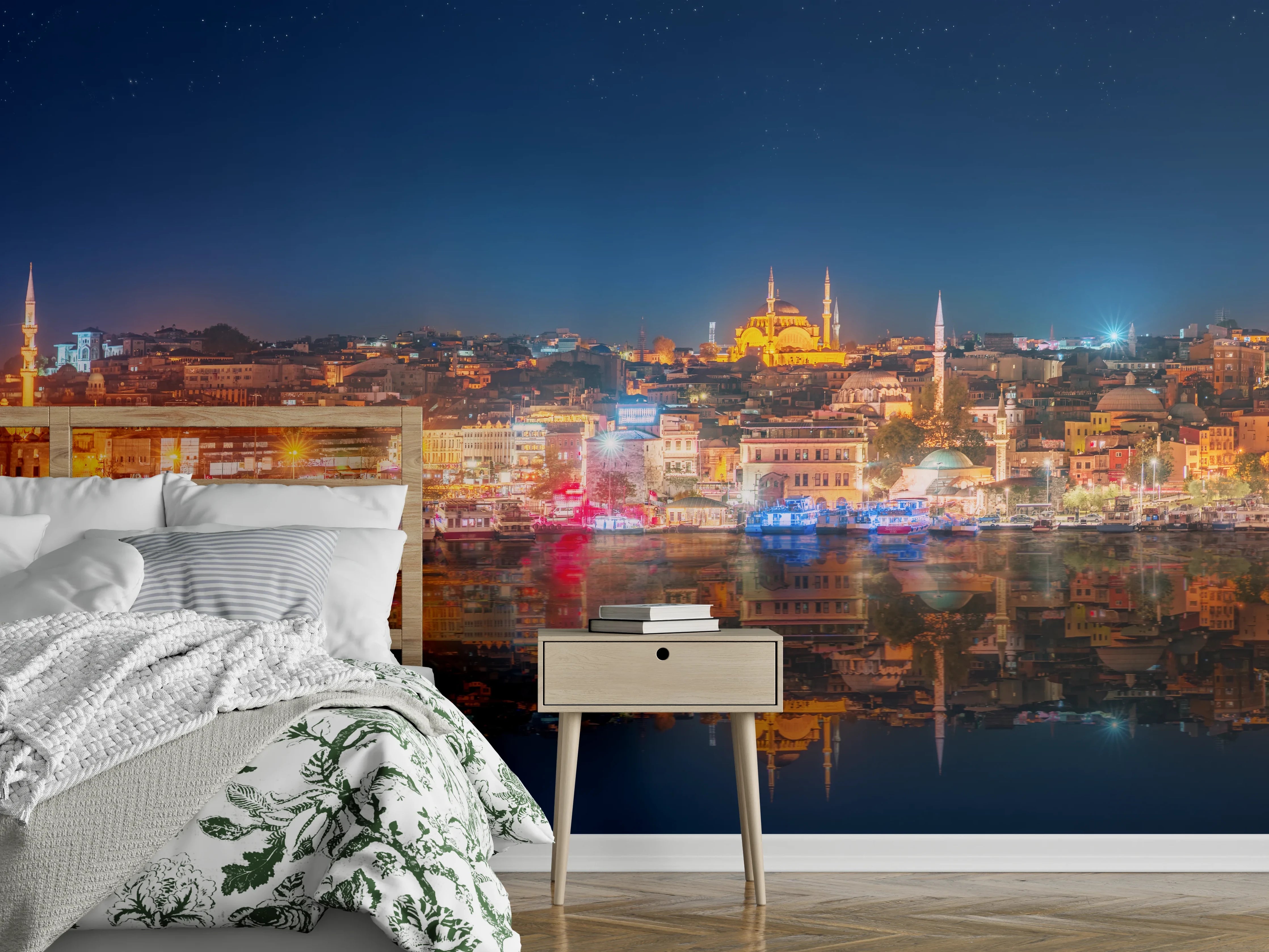 Wandverkleidung Schlafzimmer - Panorama von Istanbul & Bosporus bei Nacht