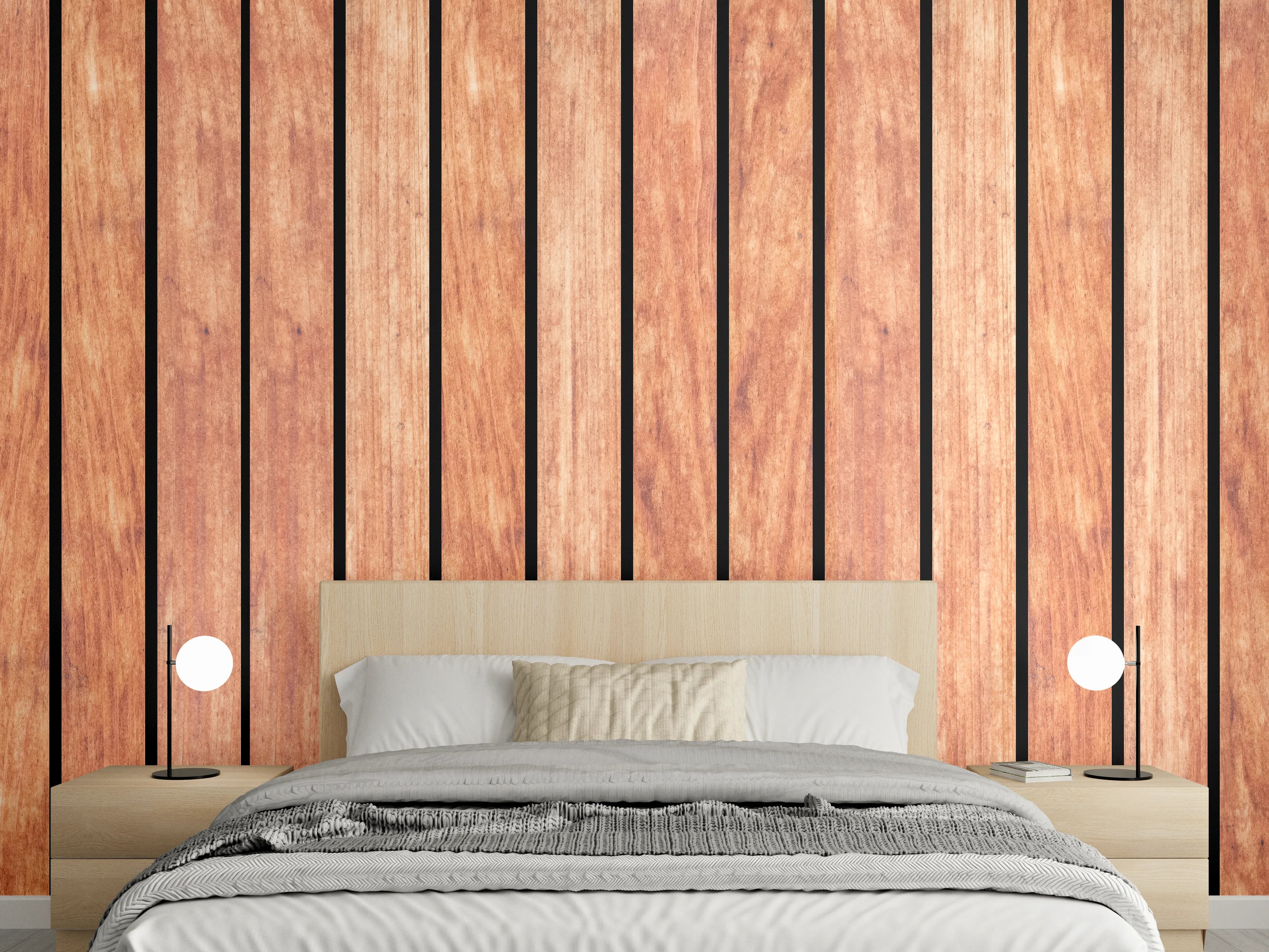 Wandverkleidung Schlafzimmer - Panorama von hellen Holzplanken