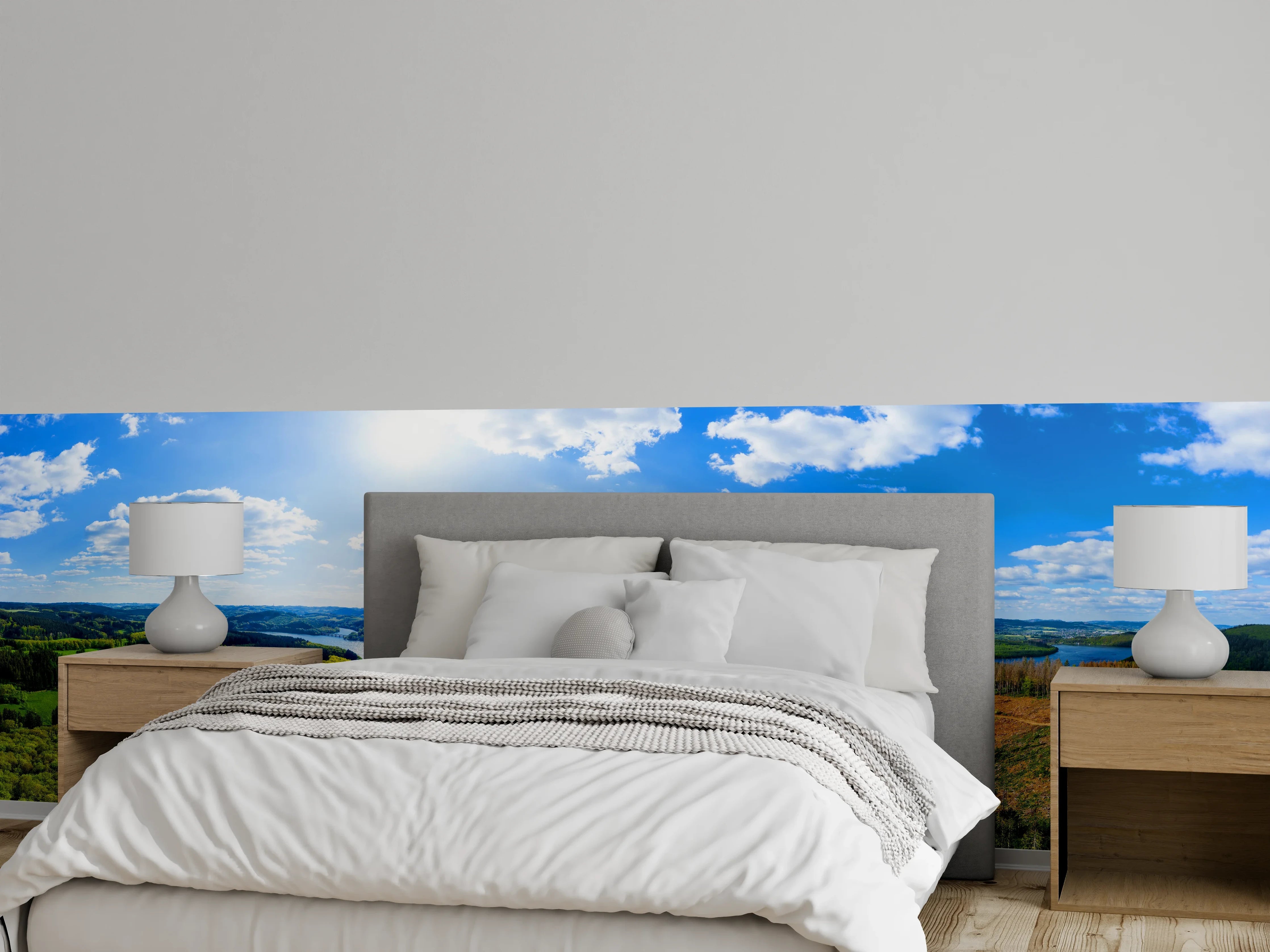 Wandverkleidung Schlafzimmer - Panoramaaussicht auf See und Wälder