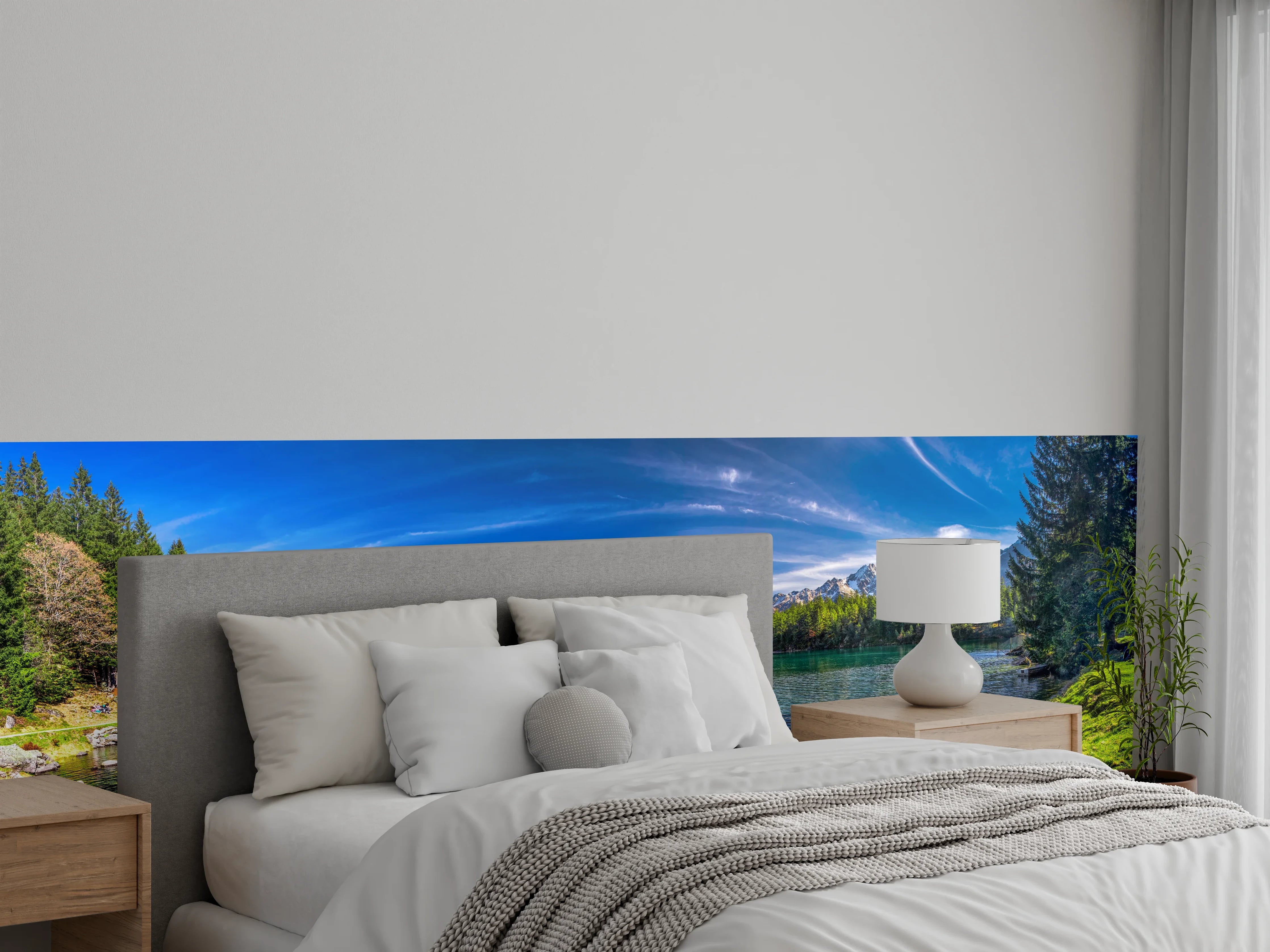 Wandverkleidung Schlafzimmer - Panoramablick Alpen Bergsee Naturidylle