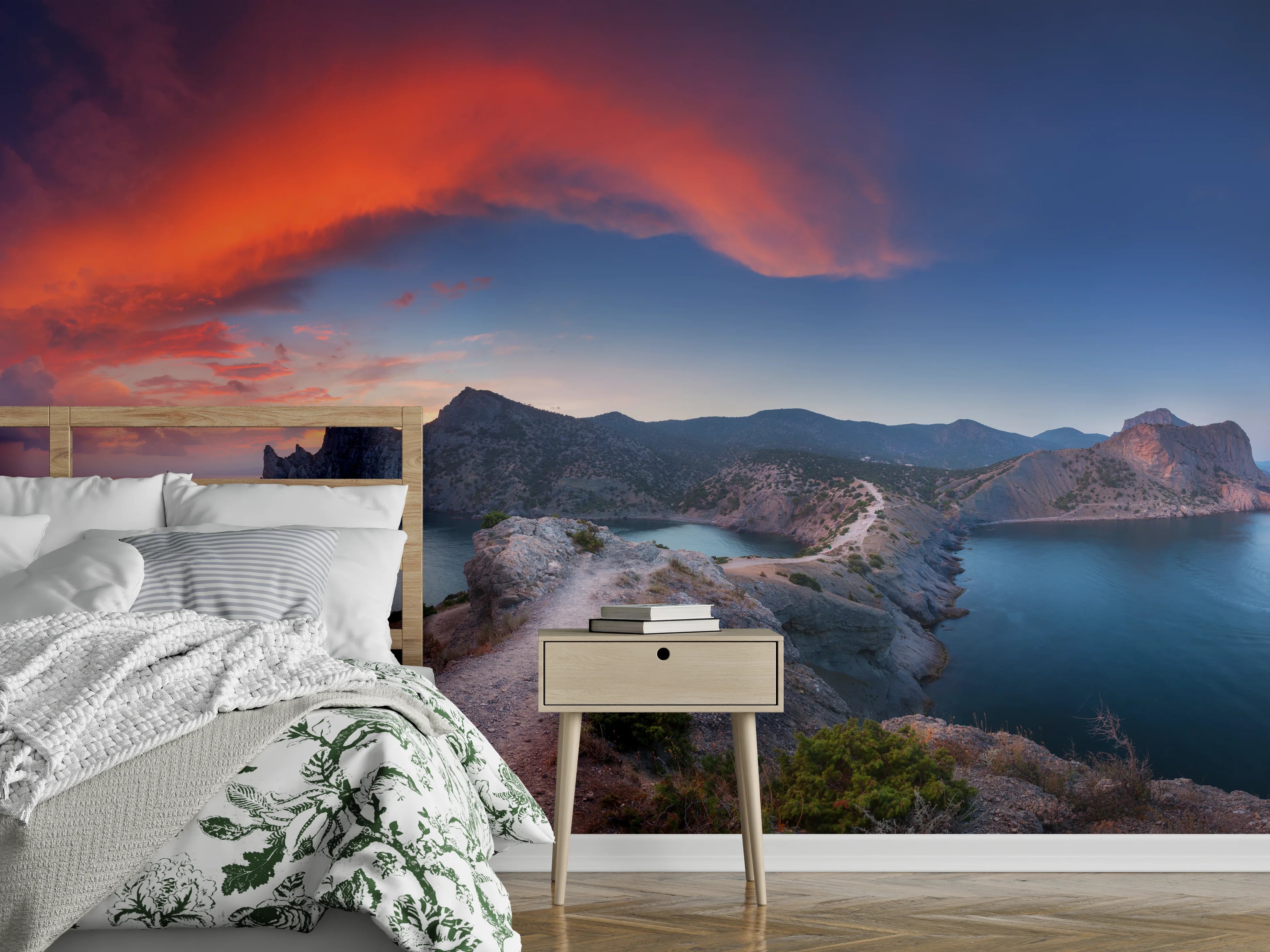 Wandverkleidung Schlafzimmer - Panoramablick Sonnenuntergang am Meer