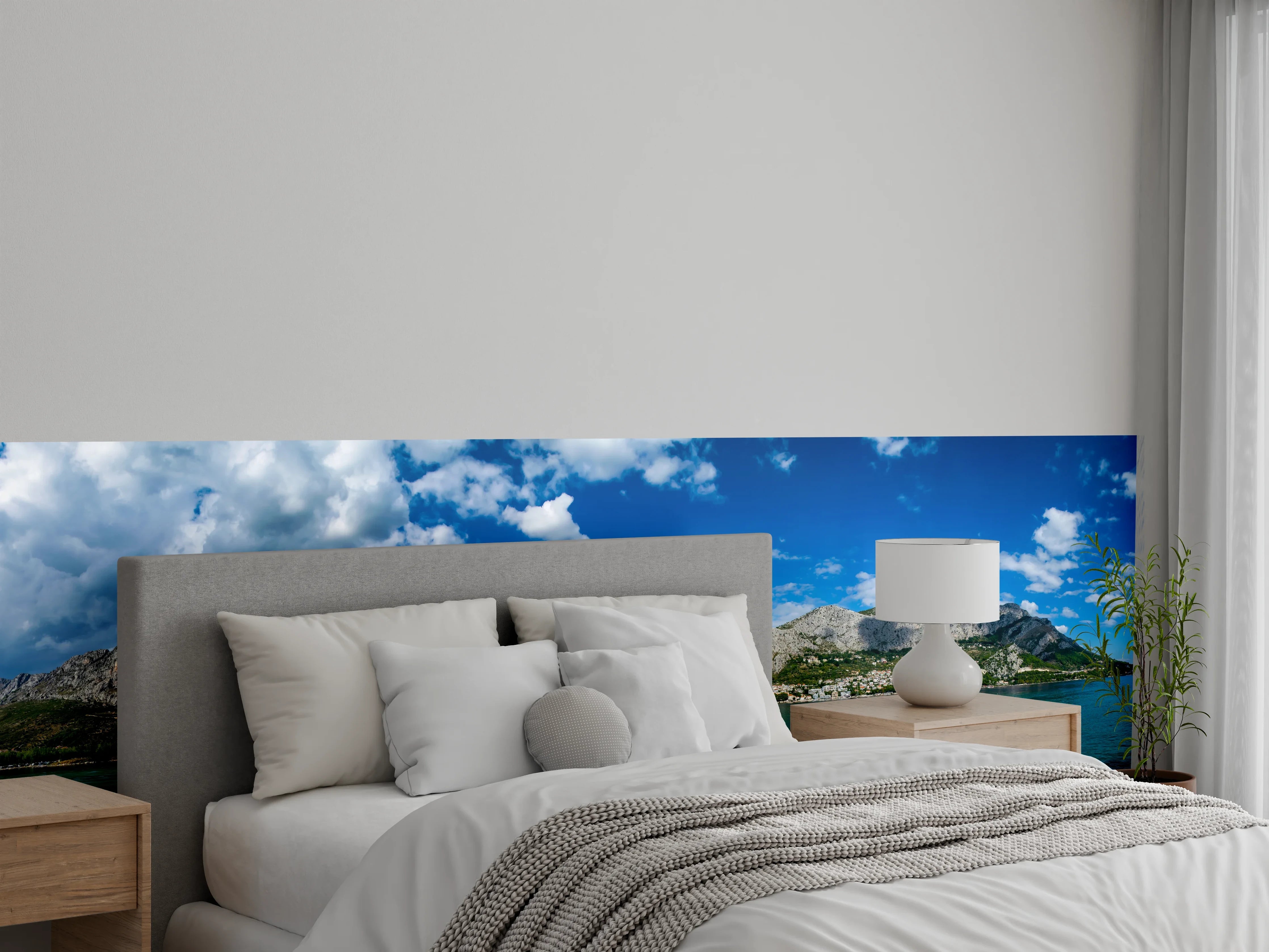 Wandverkleidung Schlafzimmer - Panoramablick auf Küstenweg und Berge
