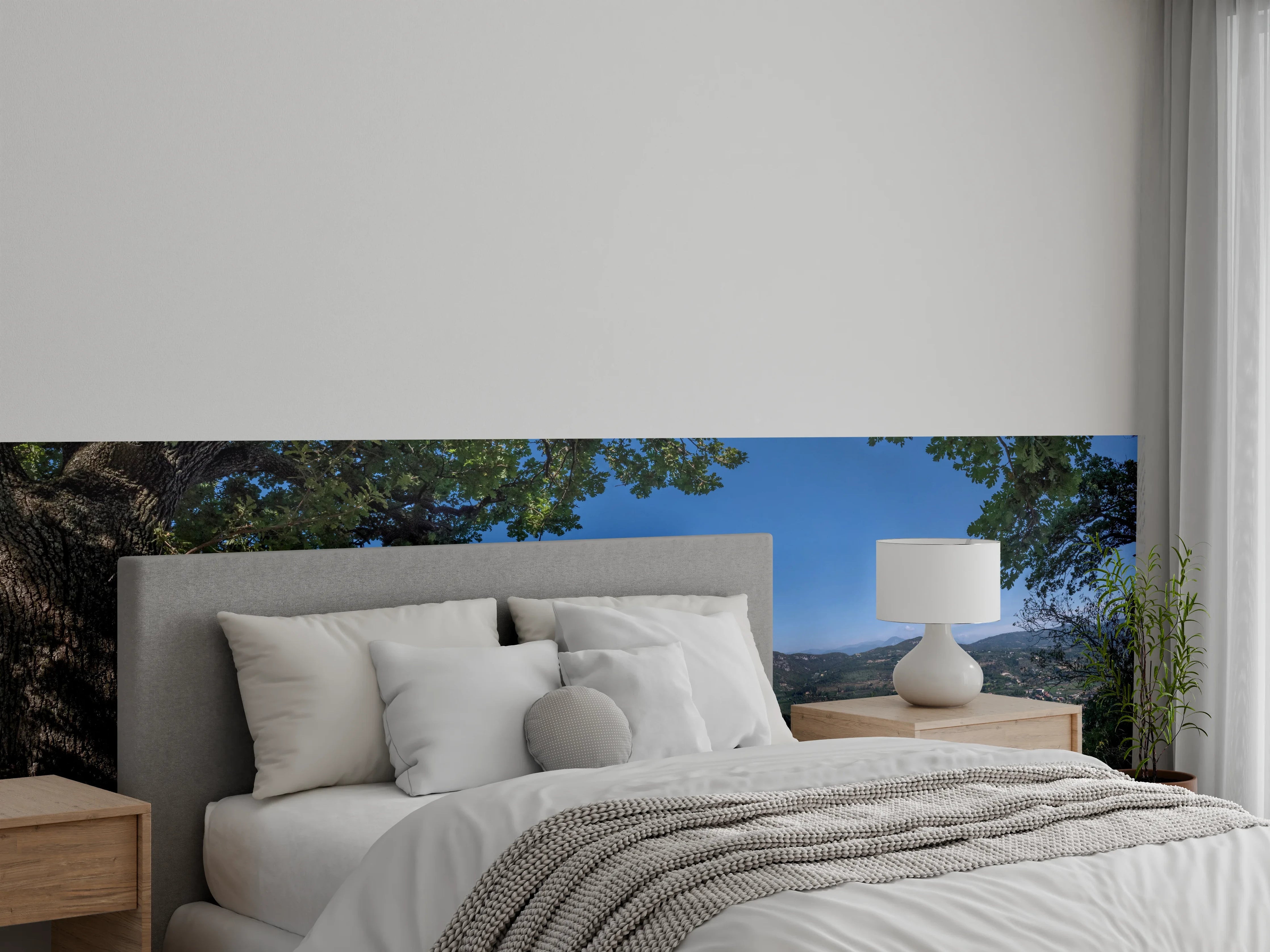 Wandverkleidung Schlafzimmer - Panoramablick auf blauen See