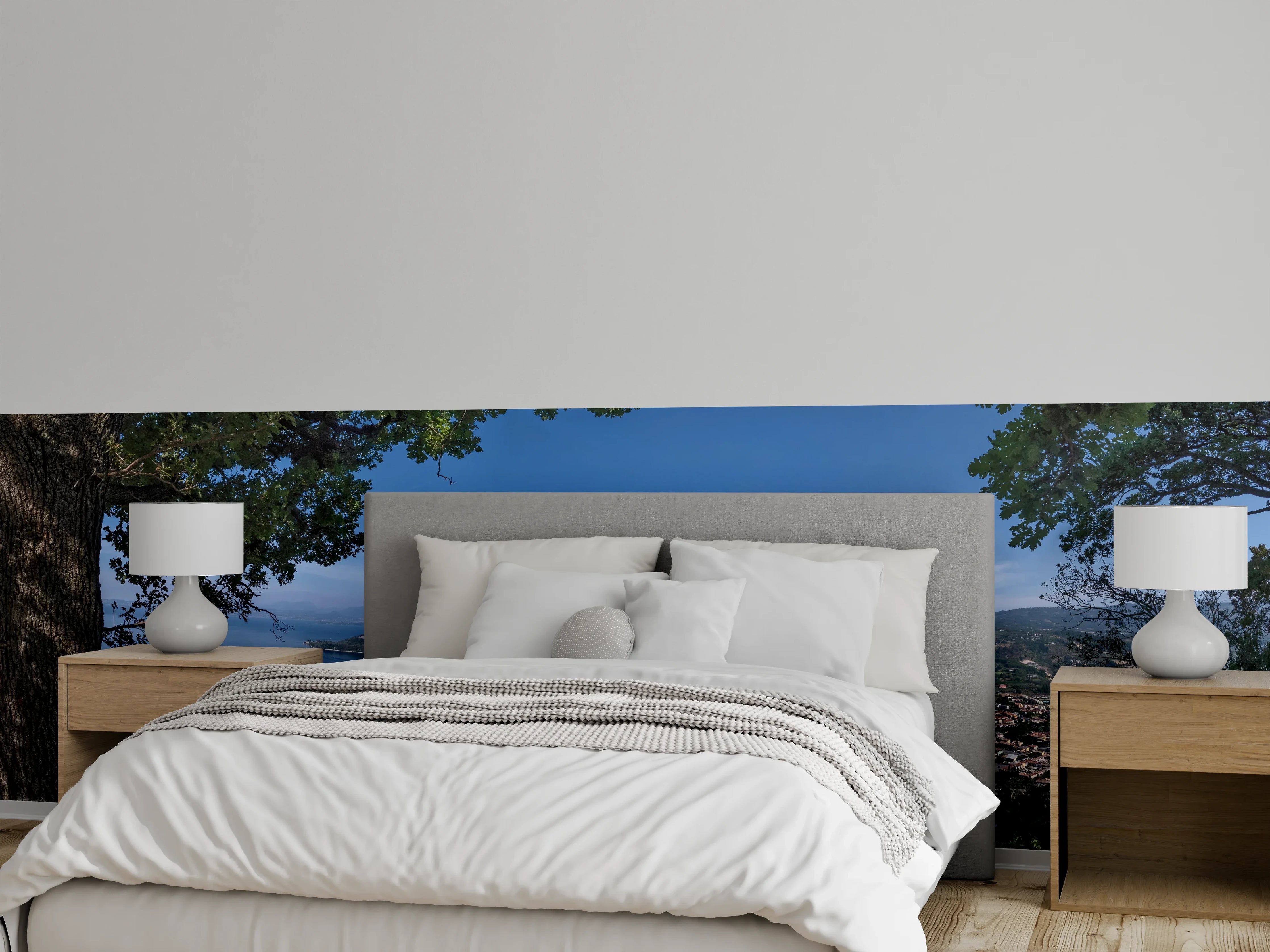 Wandverkleidung Schlafzimmer - Panoramablick auf blauen See