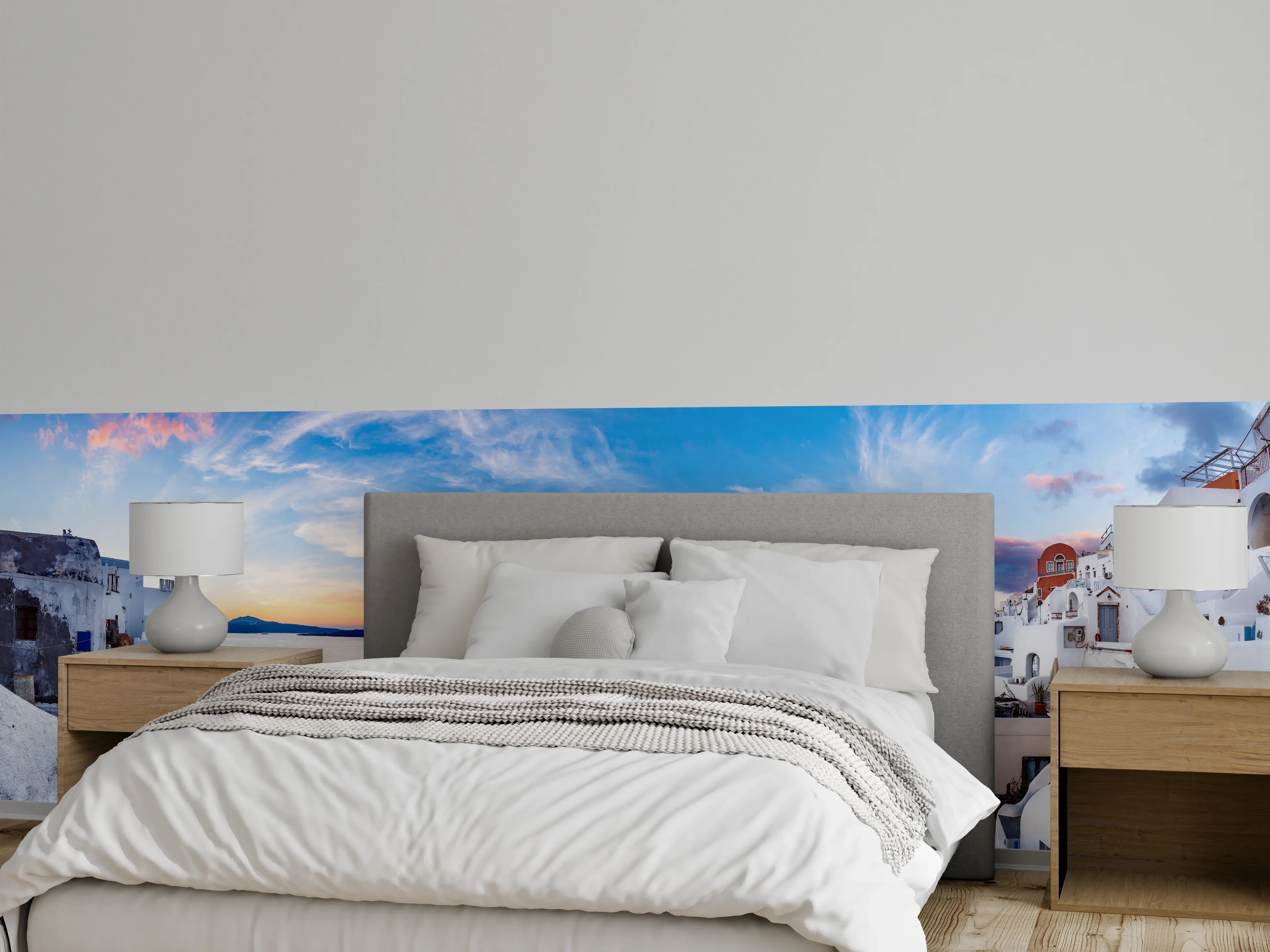 Wandverkleidung Schlafzimmer - Panoramablick der Insel Santorin - Griechenland