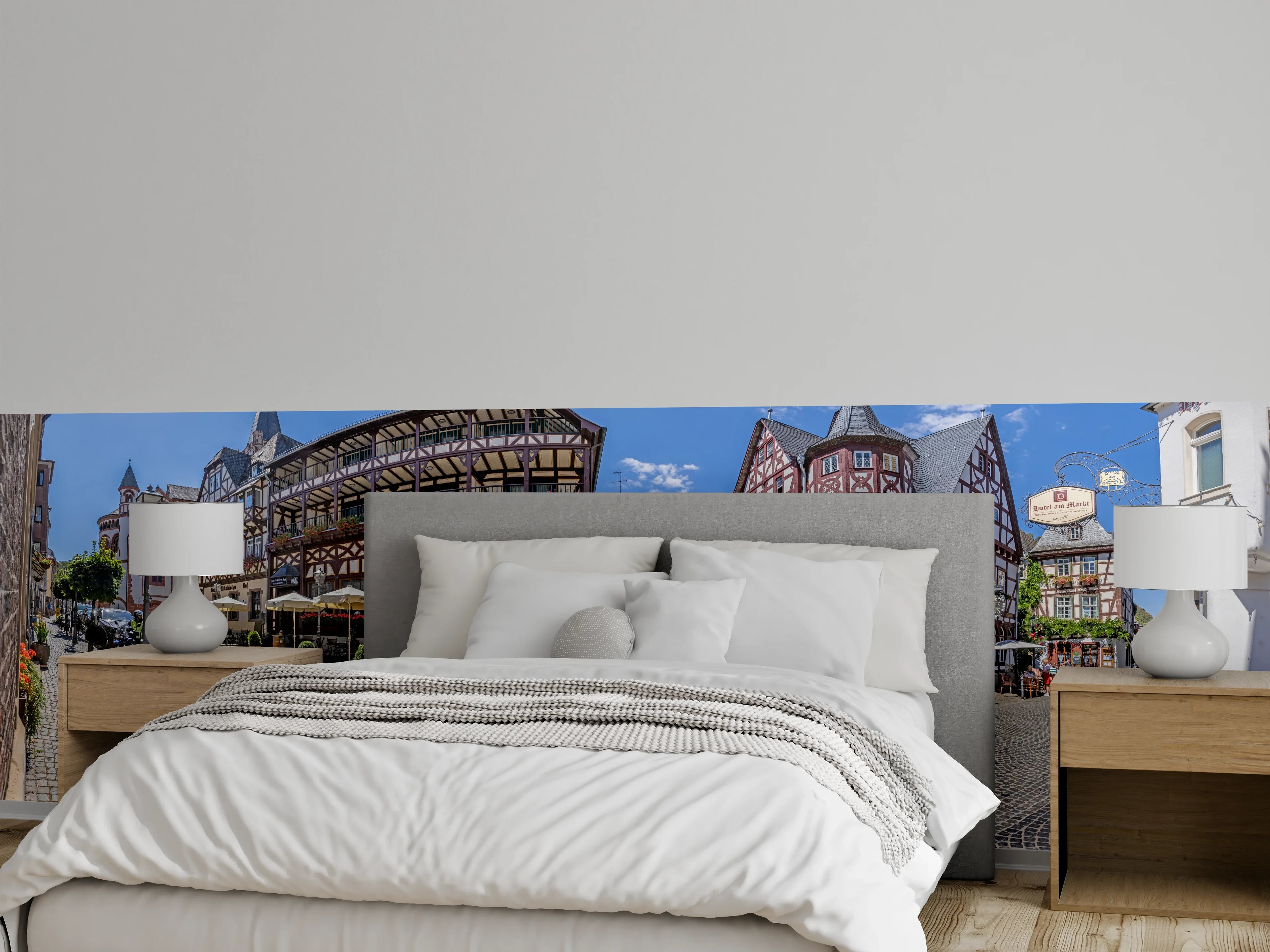 Wandverkleidung Schlafzimmer - Panoramablick über Bacharach