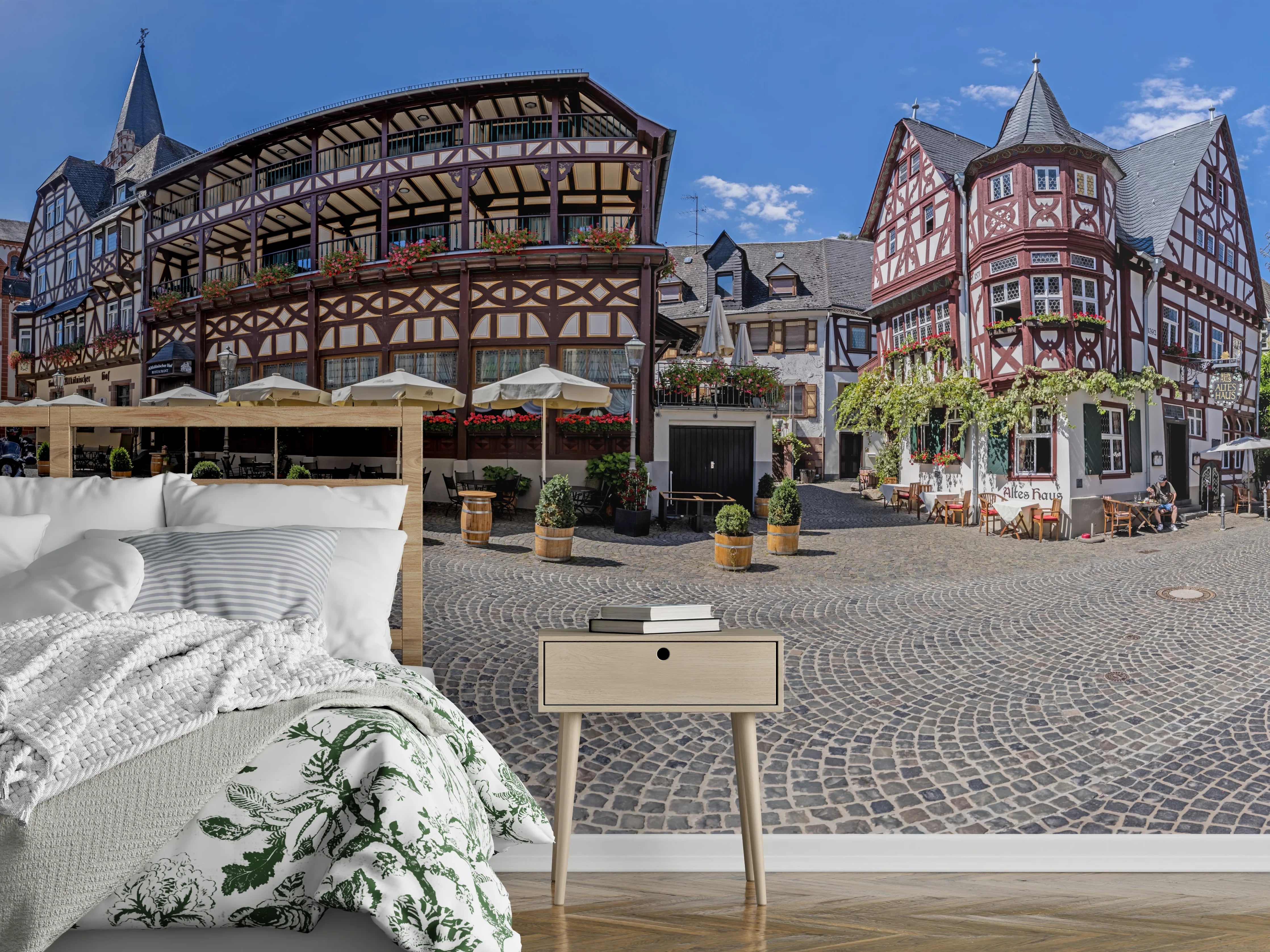 Wandverkleidung Schlafzimmer - Panoramablick über Bacharach