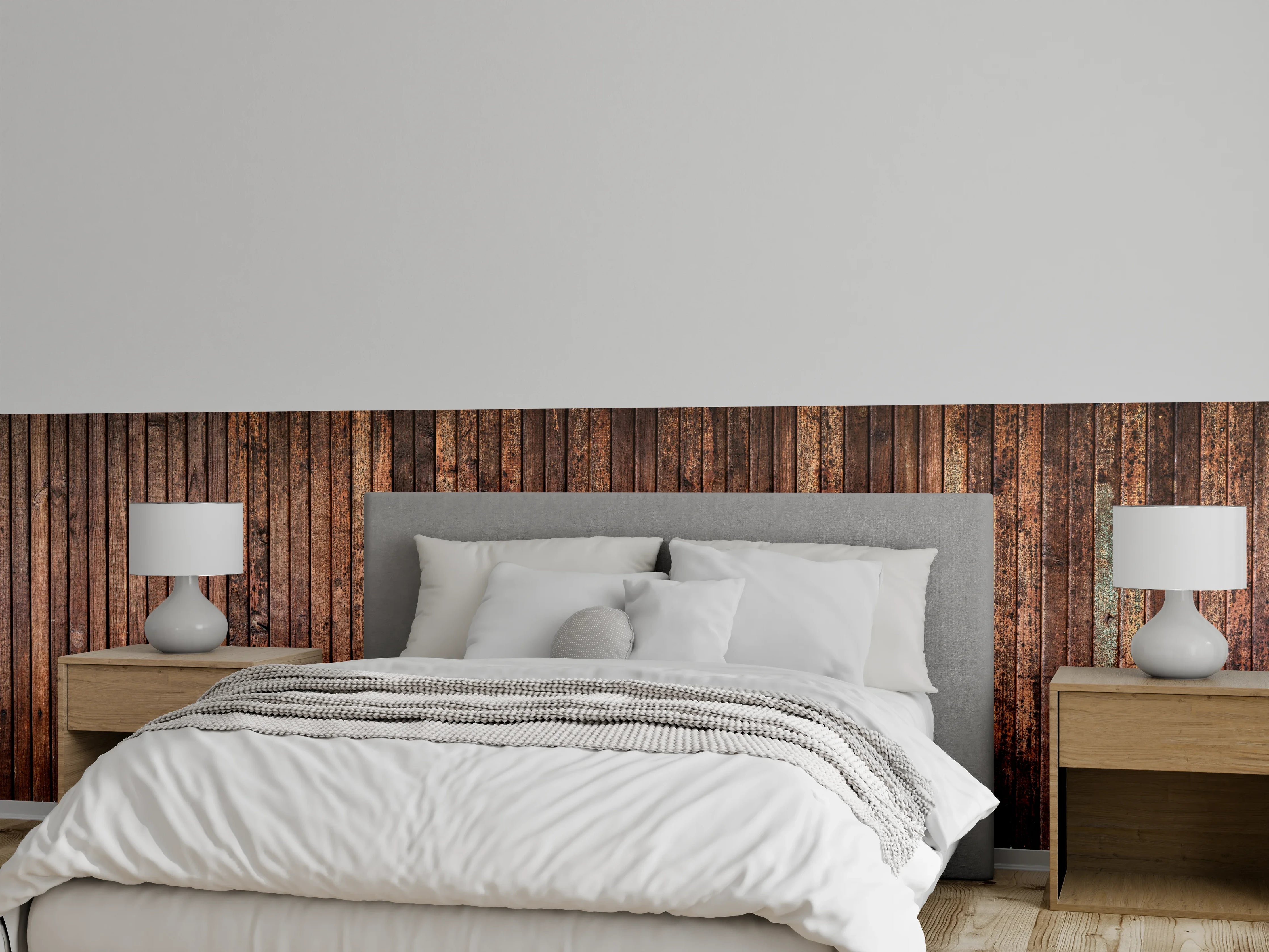 Wandverkleidung Schlafzimmer - Panoramahintergrund aus vertikalen schmalen Holzplatten