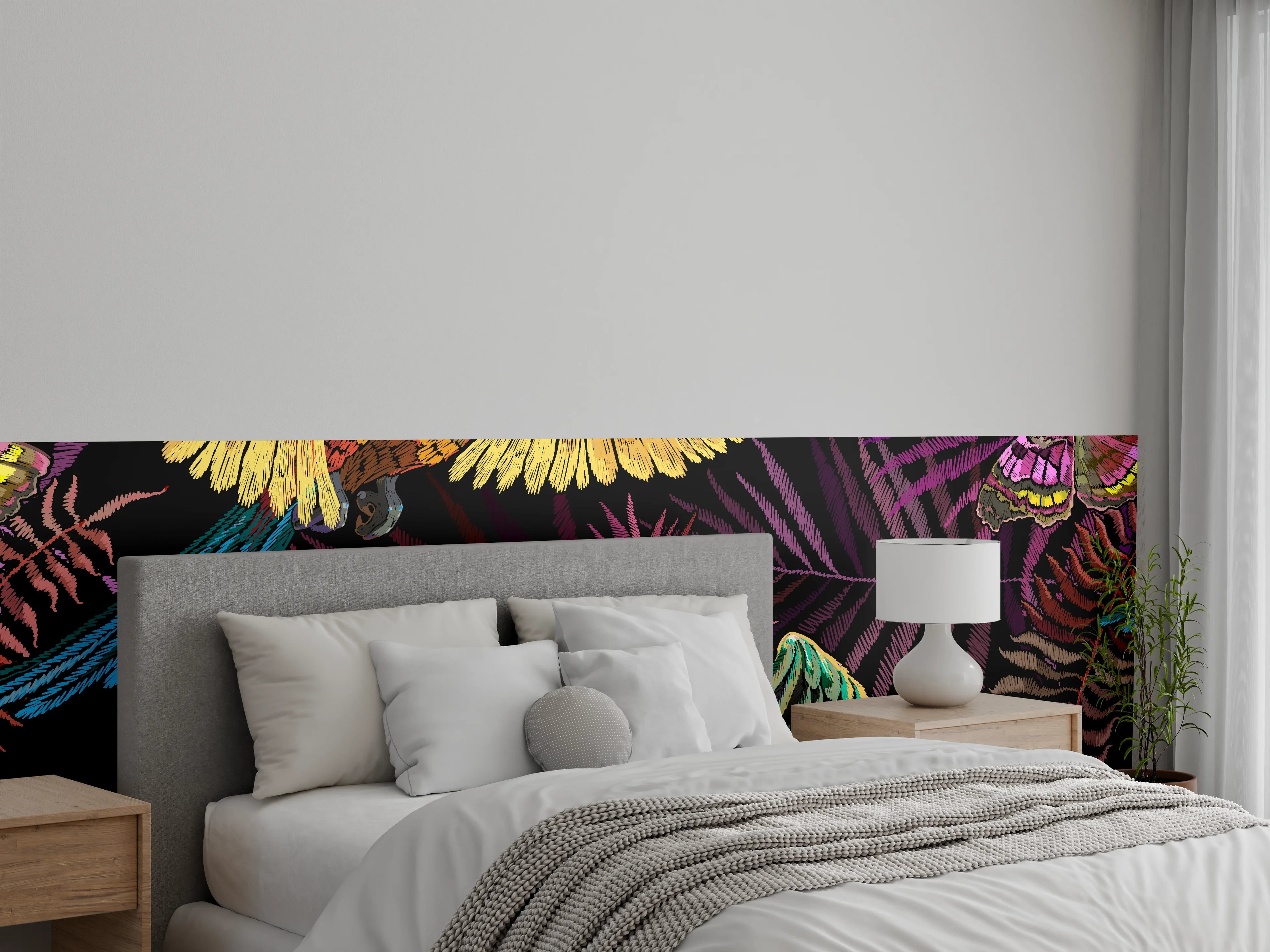 Wandverkleidung Schlafzimmer - Papagaien - Stickmuster