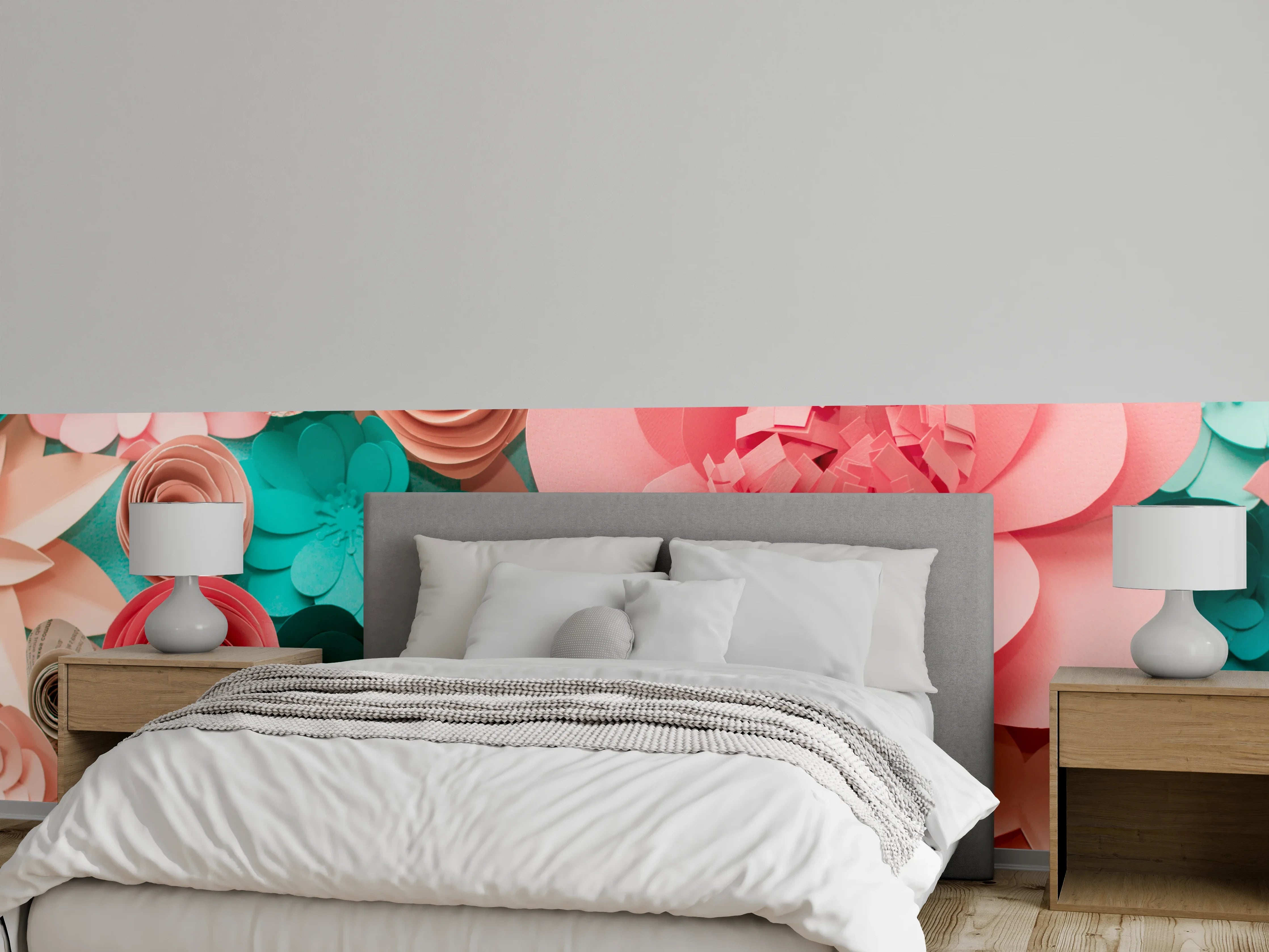 Wandverkleidung Schlafzimmer - Papierblumen Collage Wanddeko