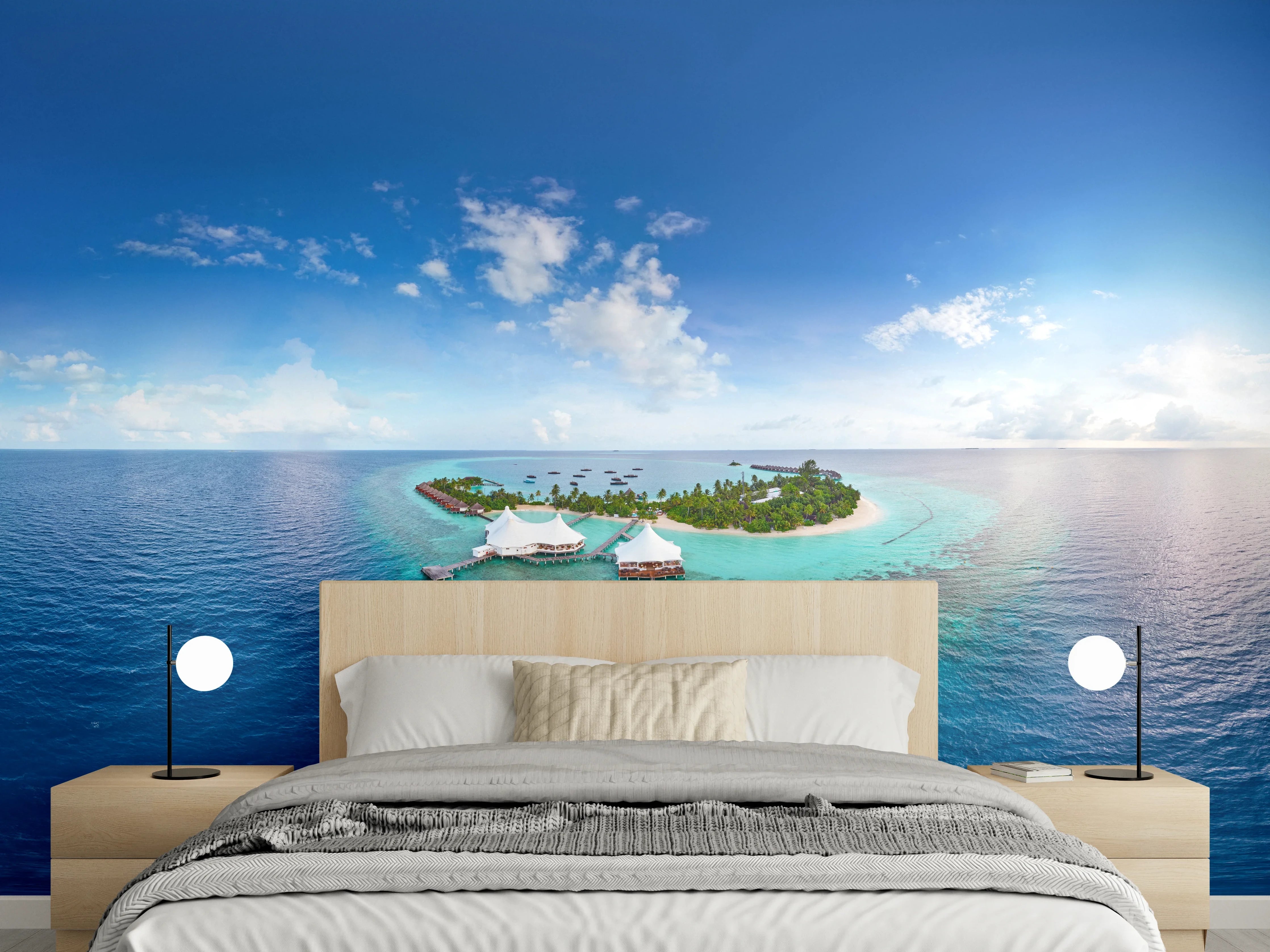 Wandverkleidung Schlafzimmer - Paradiesische Insel im türkisblauen Meer