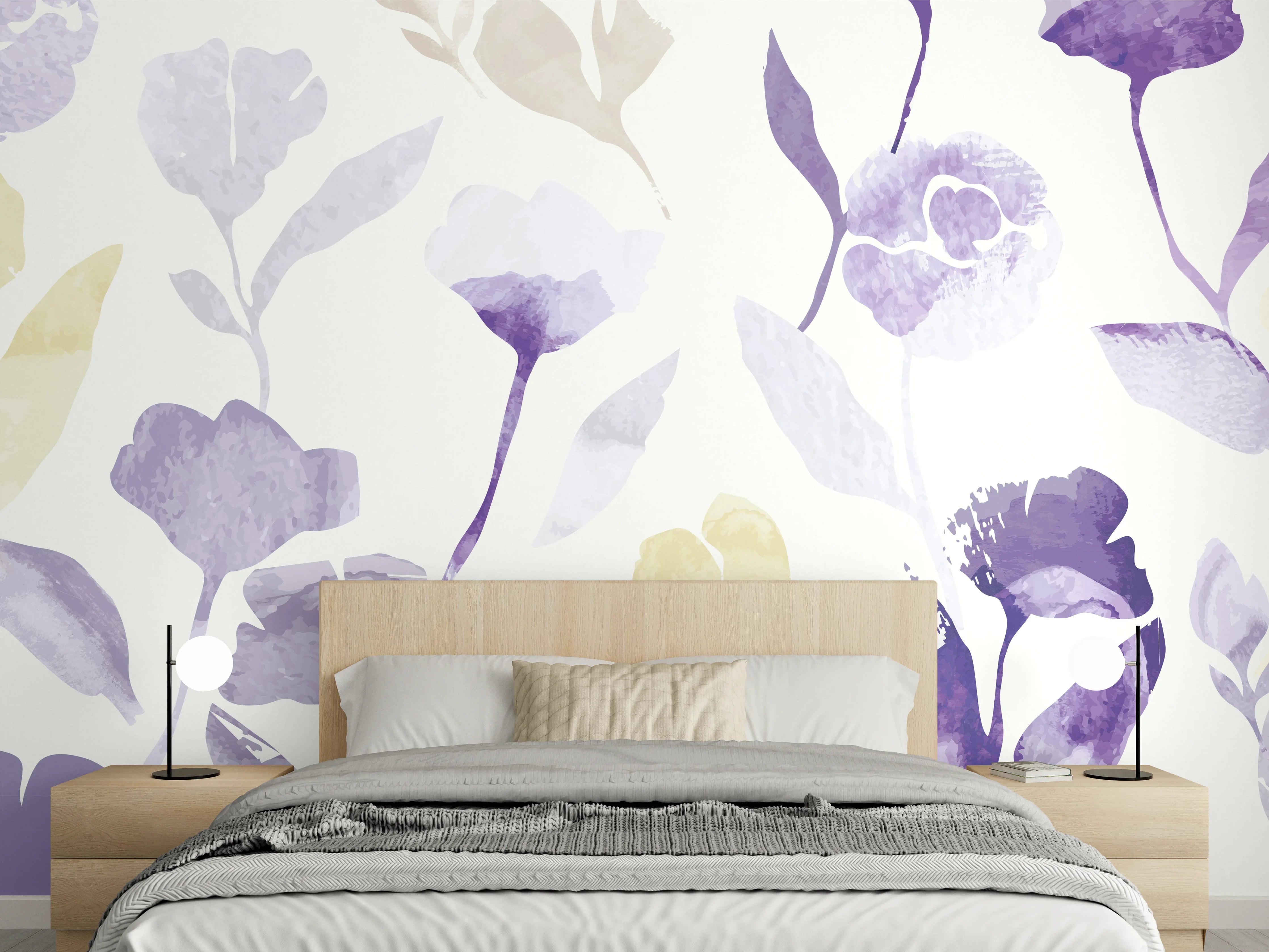 Wandverkleidung Schlafzimmer - Pastell Blumen Aquarell Design