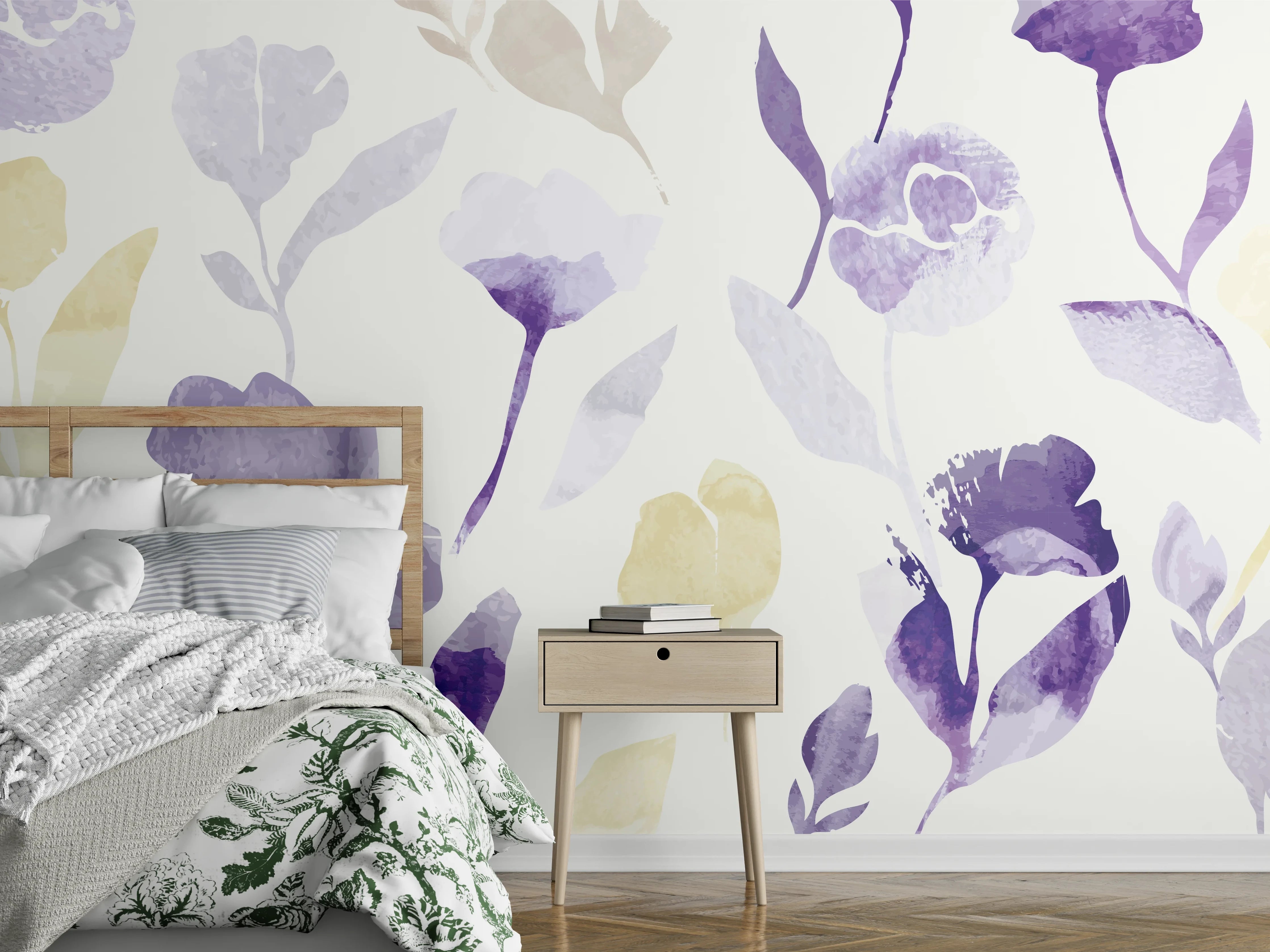 Wandverkleidung Schlafzimmer - Pastell Blumen Aquarell Design