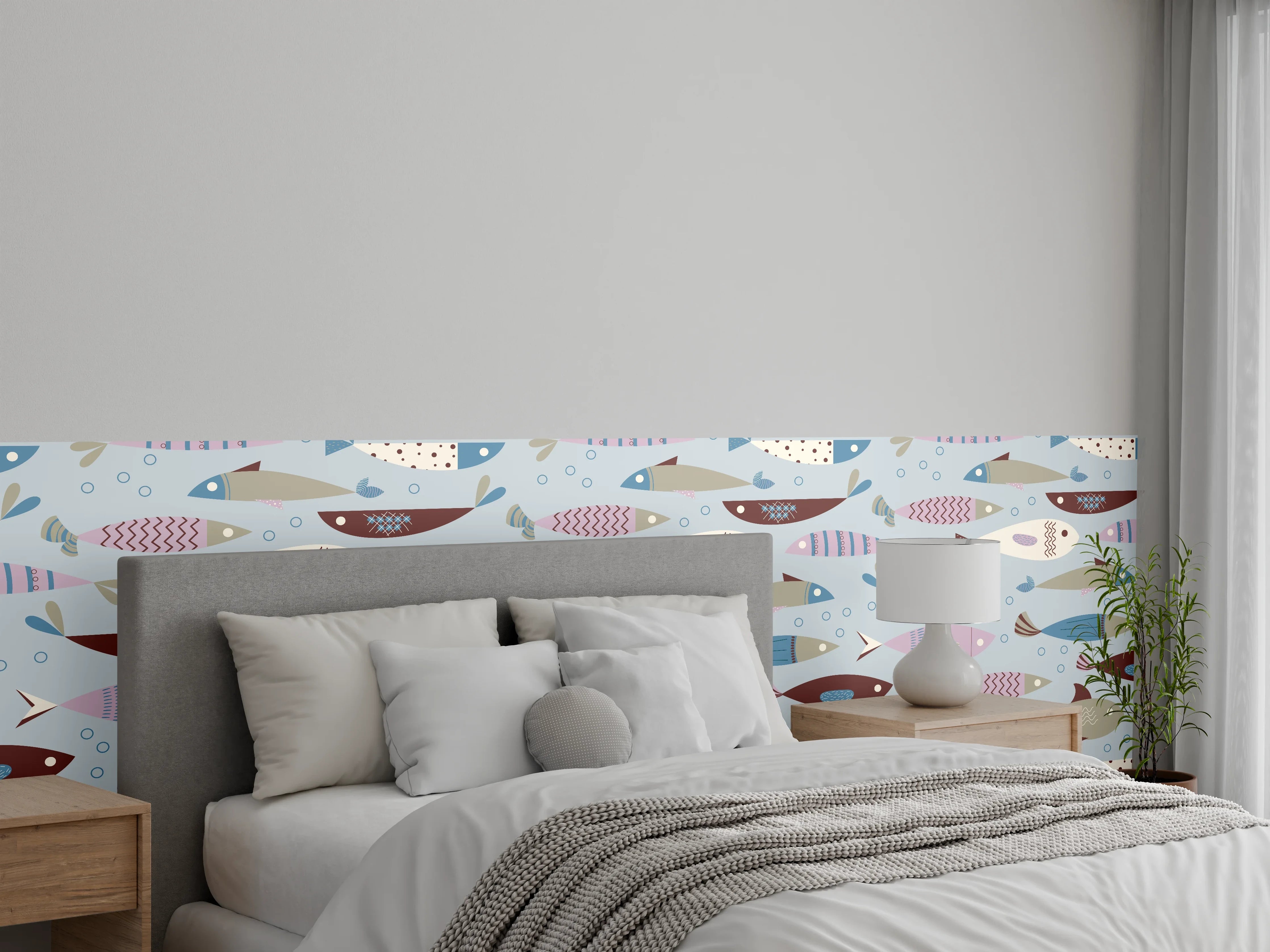 Wandverkleidung Schlafzimmer - Pastell-Fischmuster Blau Beige