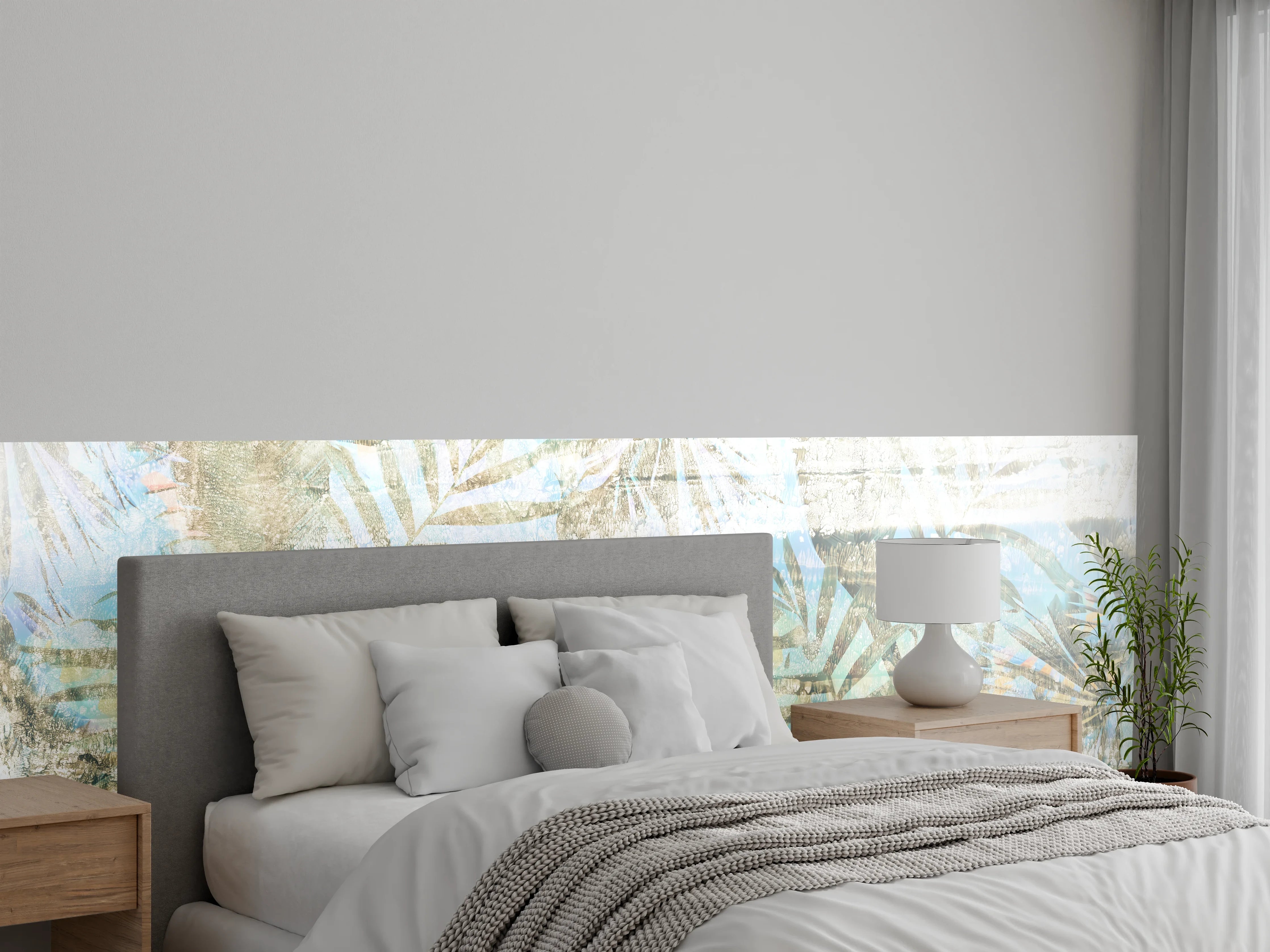 Wandverkleidung Schlafzimmer - Pastell Palmenblätter Vintage Optik