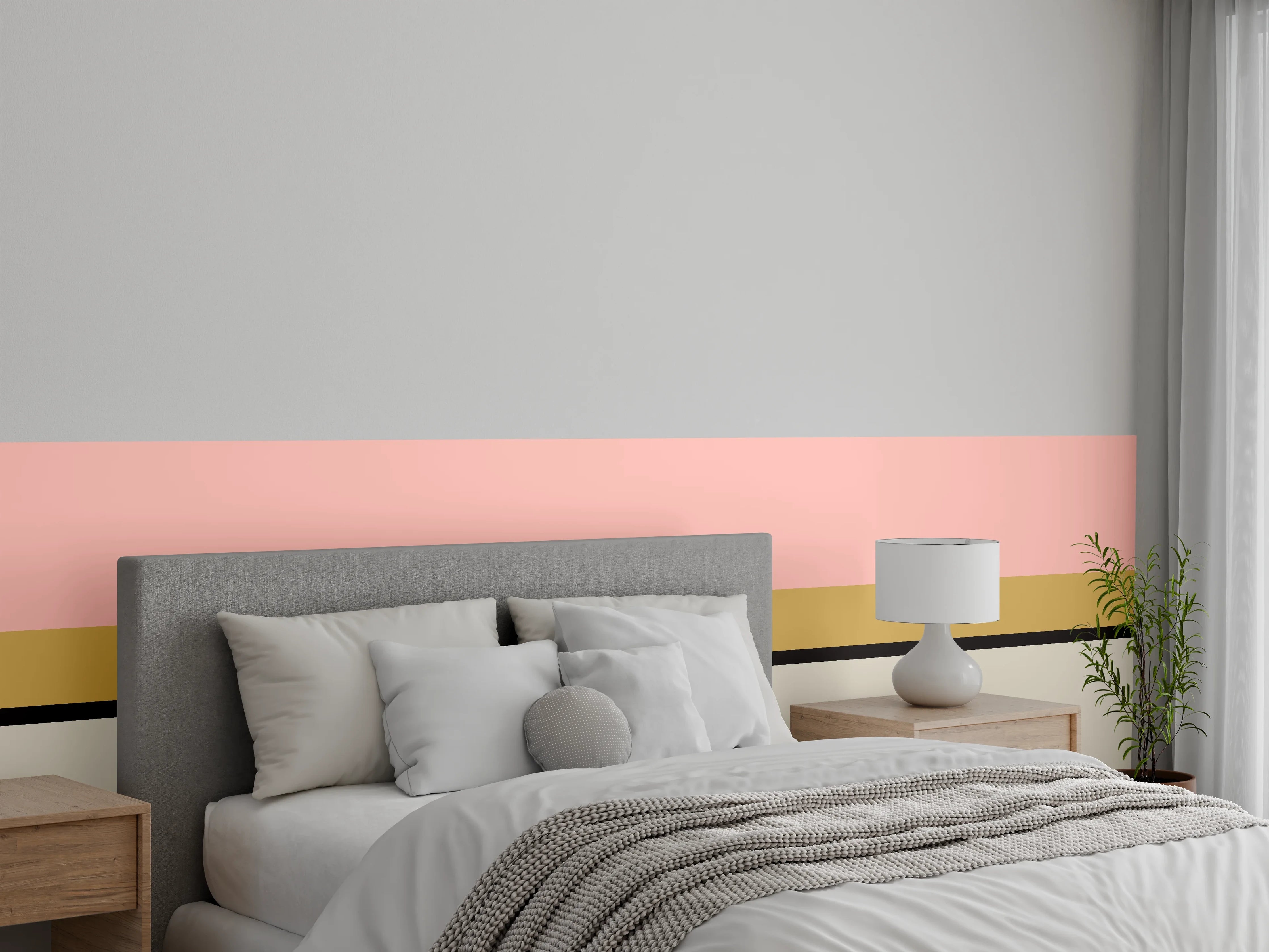 Wandverkleidung Schlafzimmer - Pastellfarbene Geometrische Muster mit Goldakzenten