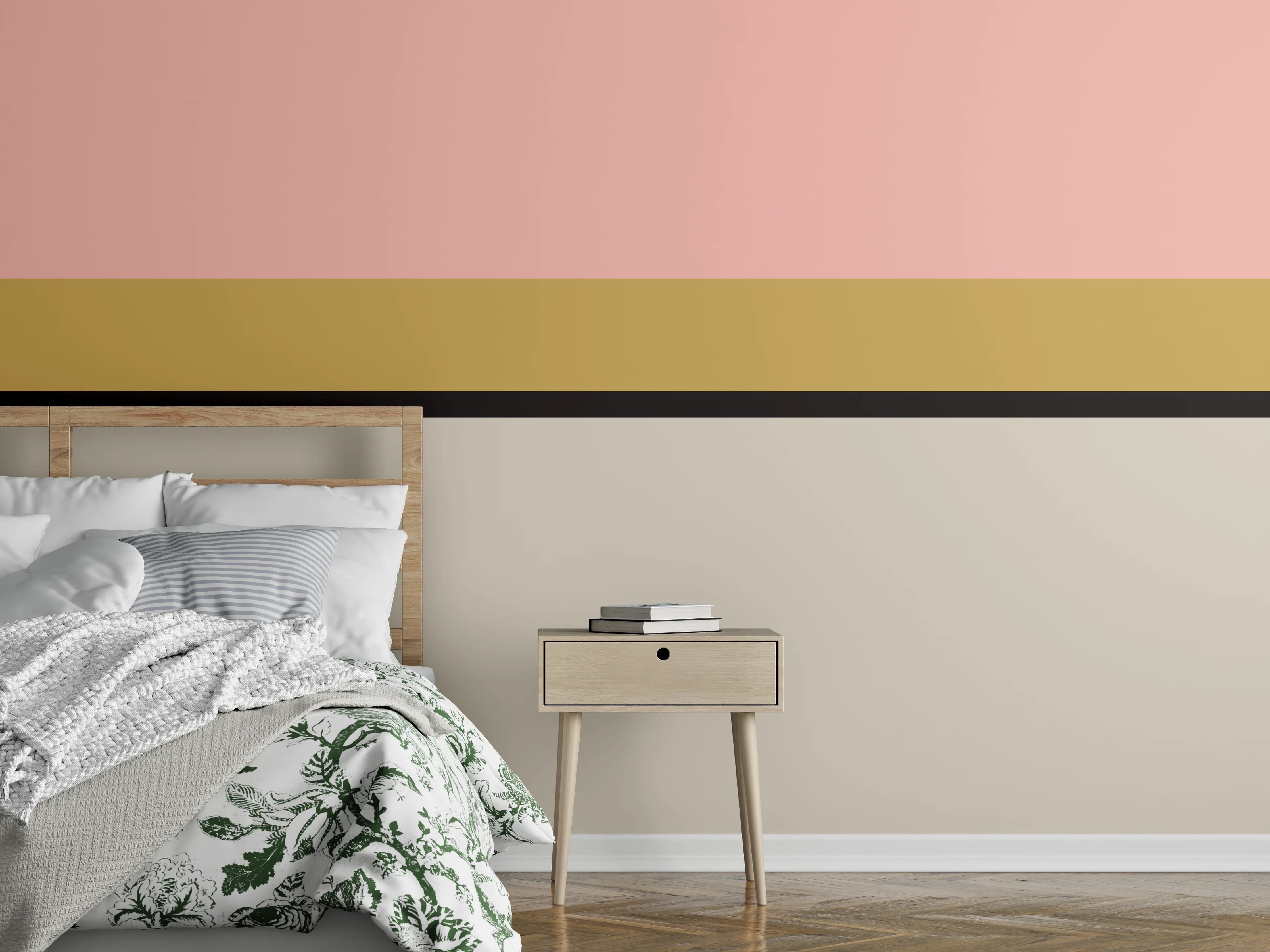 Wandverkleidung Schlafzimmer - Pastellfarbene Geometrische Muster mit Goldakzenten