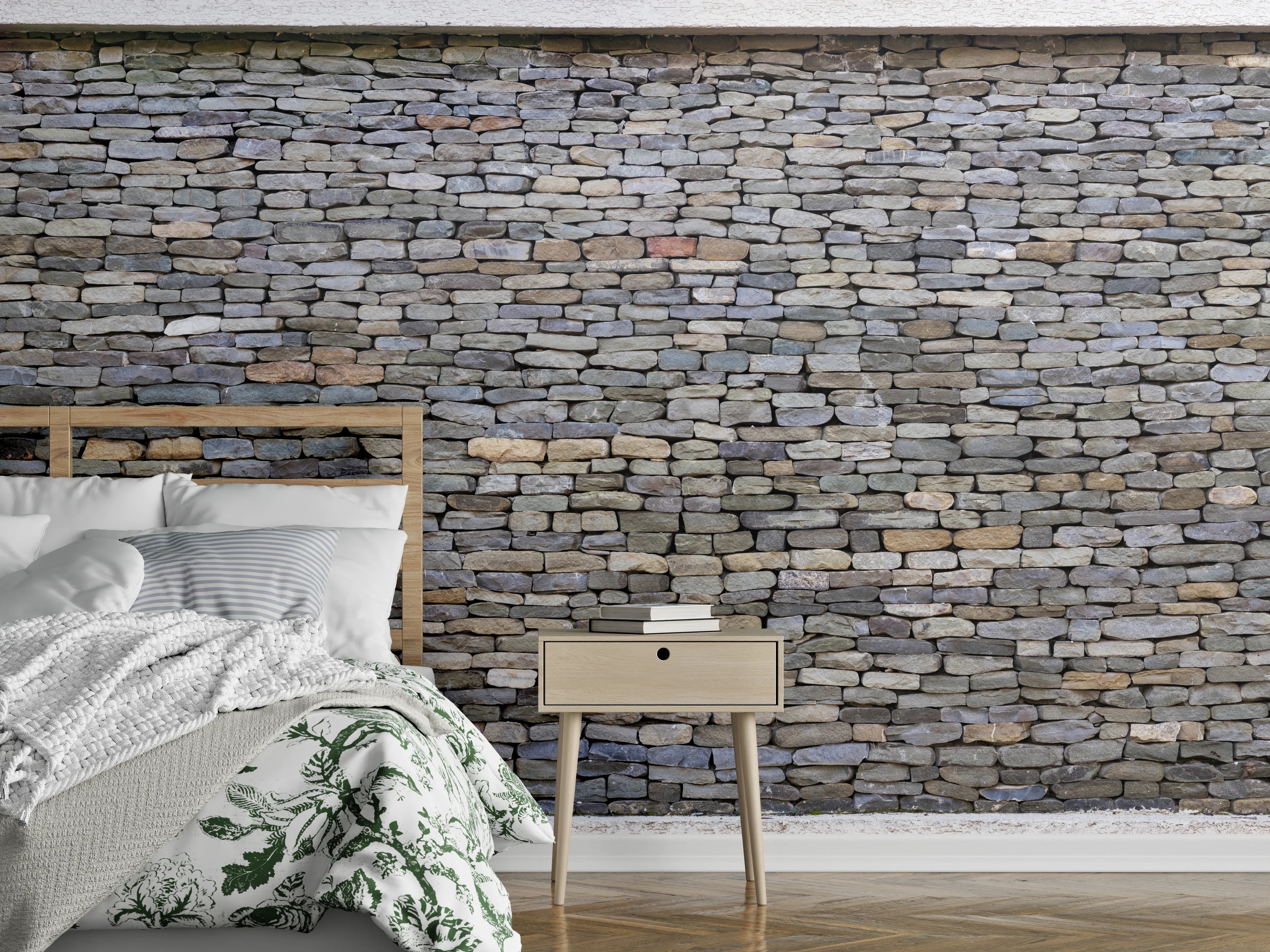 Wandverkleidung Schlafzimmer - Pastellfarbene Steinmauer