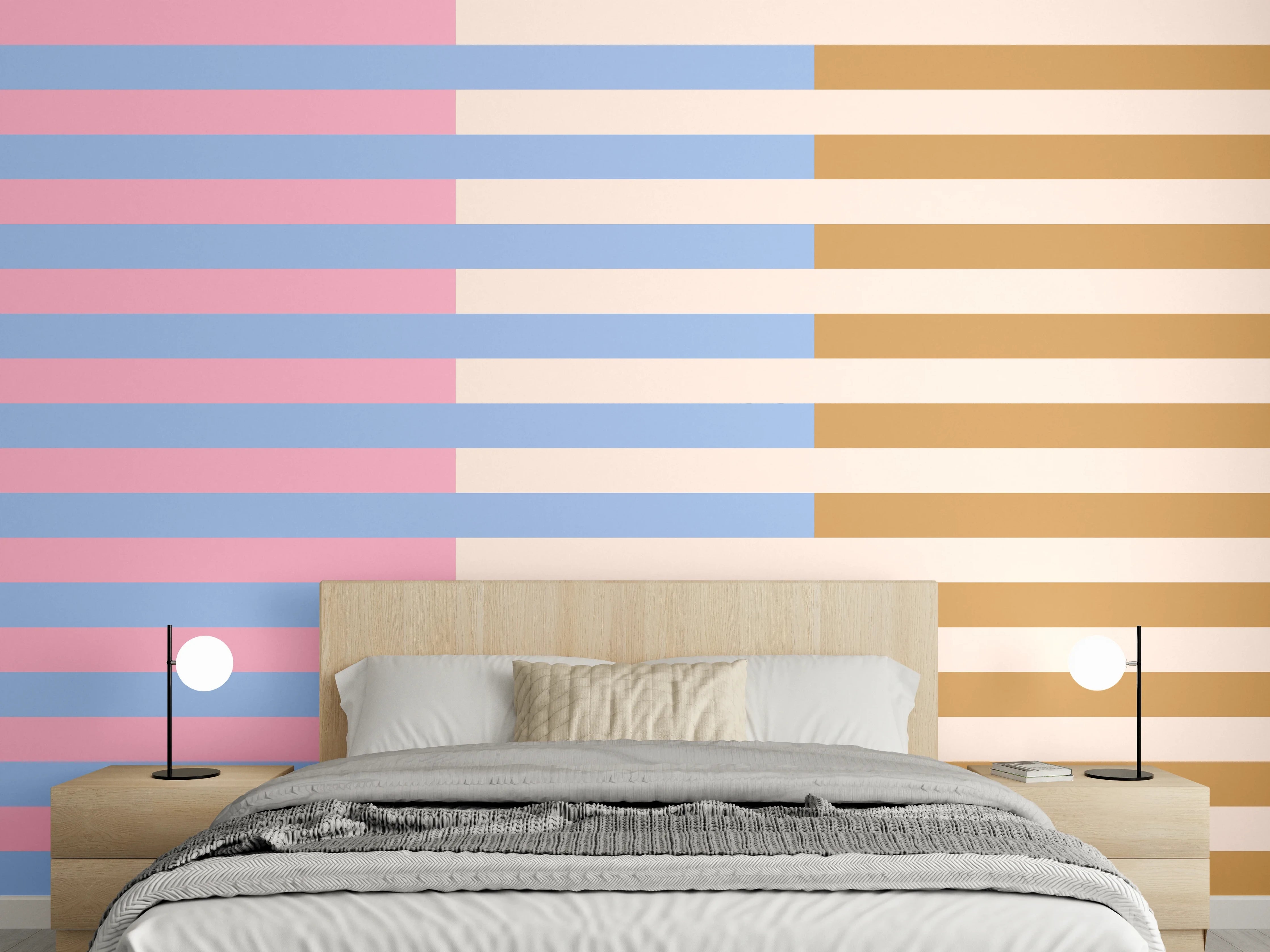 Wandverkleidung Schlafzimmer - Pastellfarbene Streifen Abstrakt Wandbild