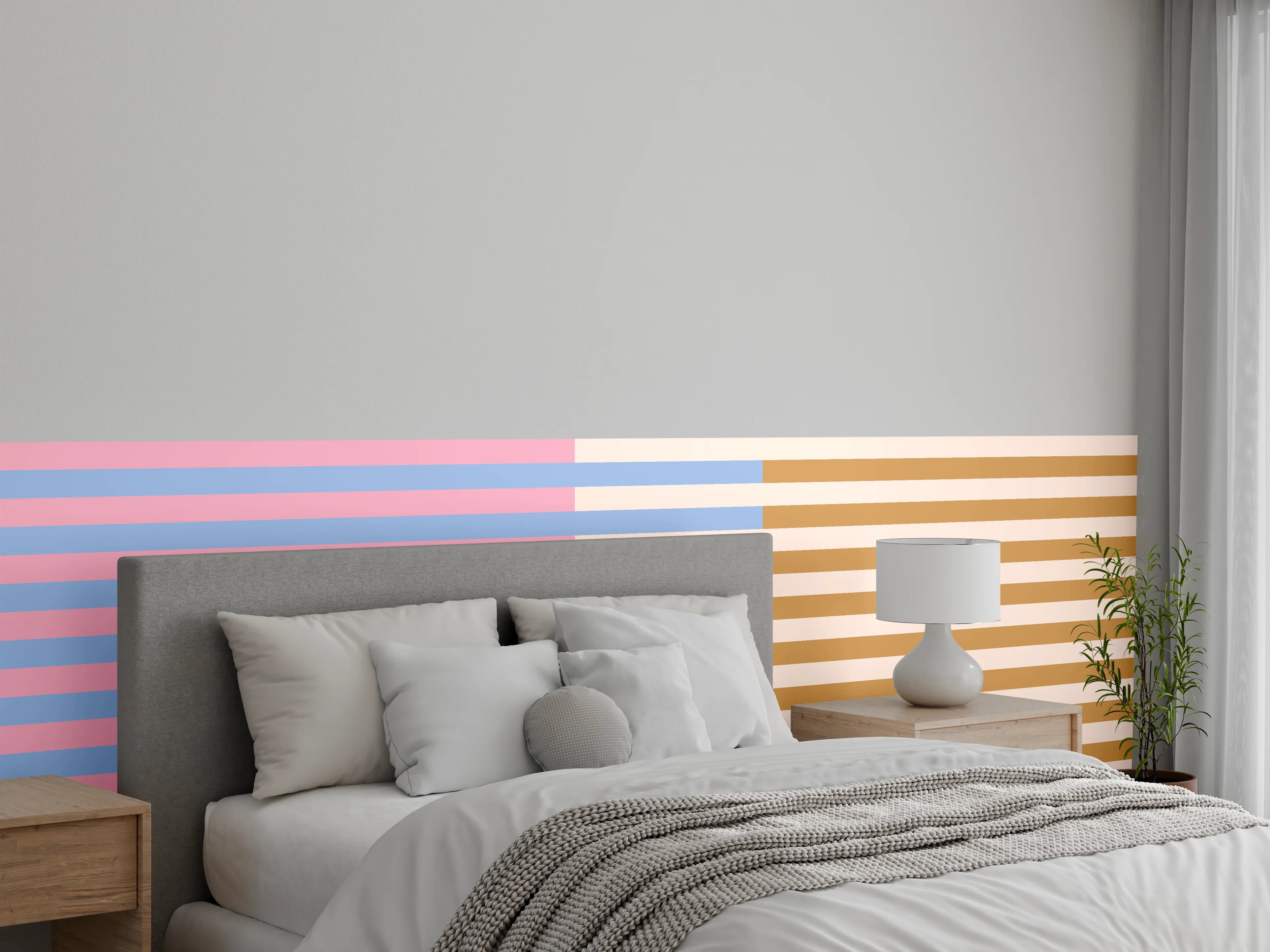 Wandverkleidung Schlafzimmer - Pastellfarbene Streifen Abstrakt Wandbild
