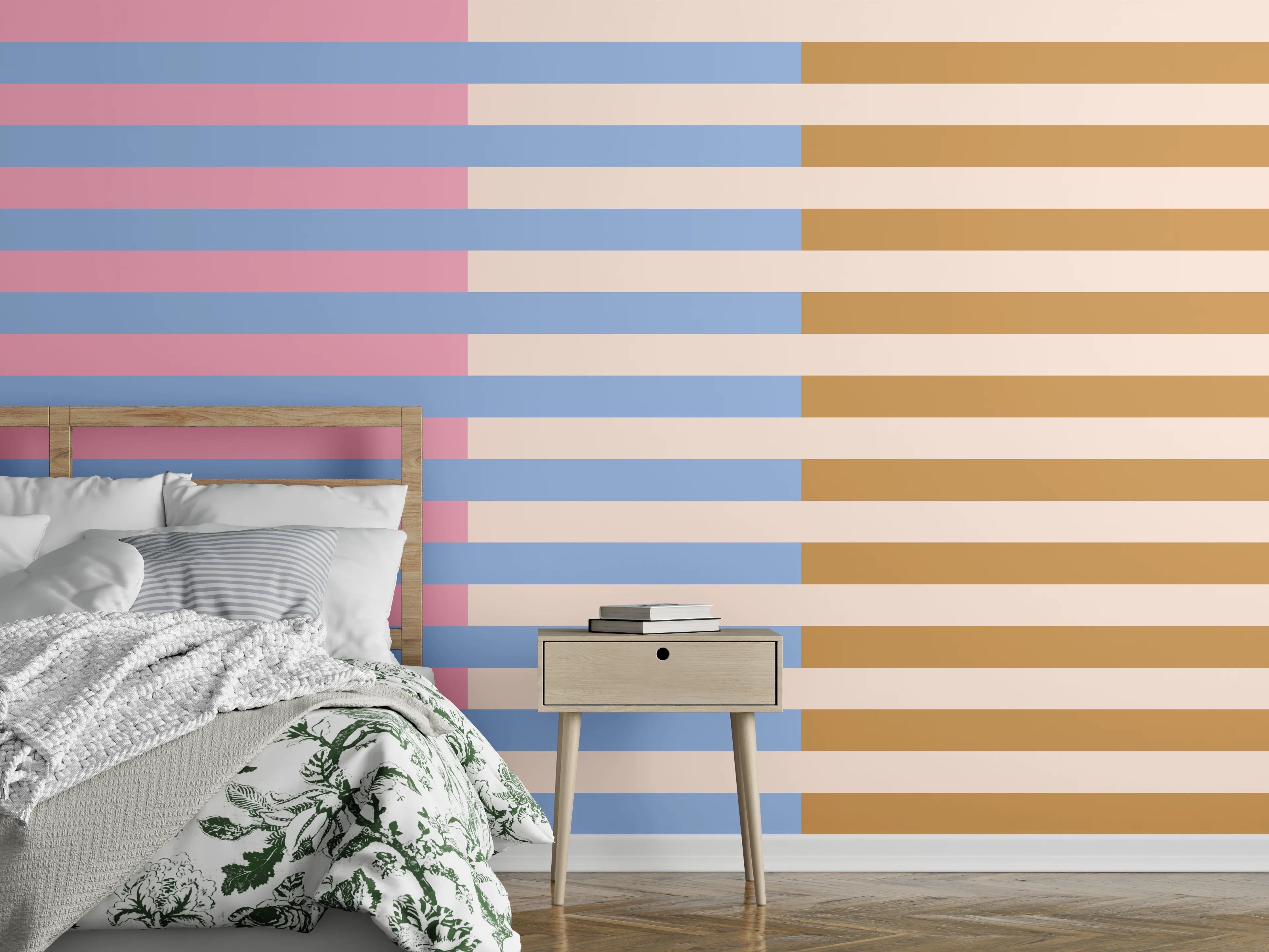 Wandverkleidung Schlafzimmer - Pastellfarbene Streifen Abstrakt Wandbild