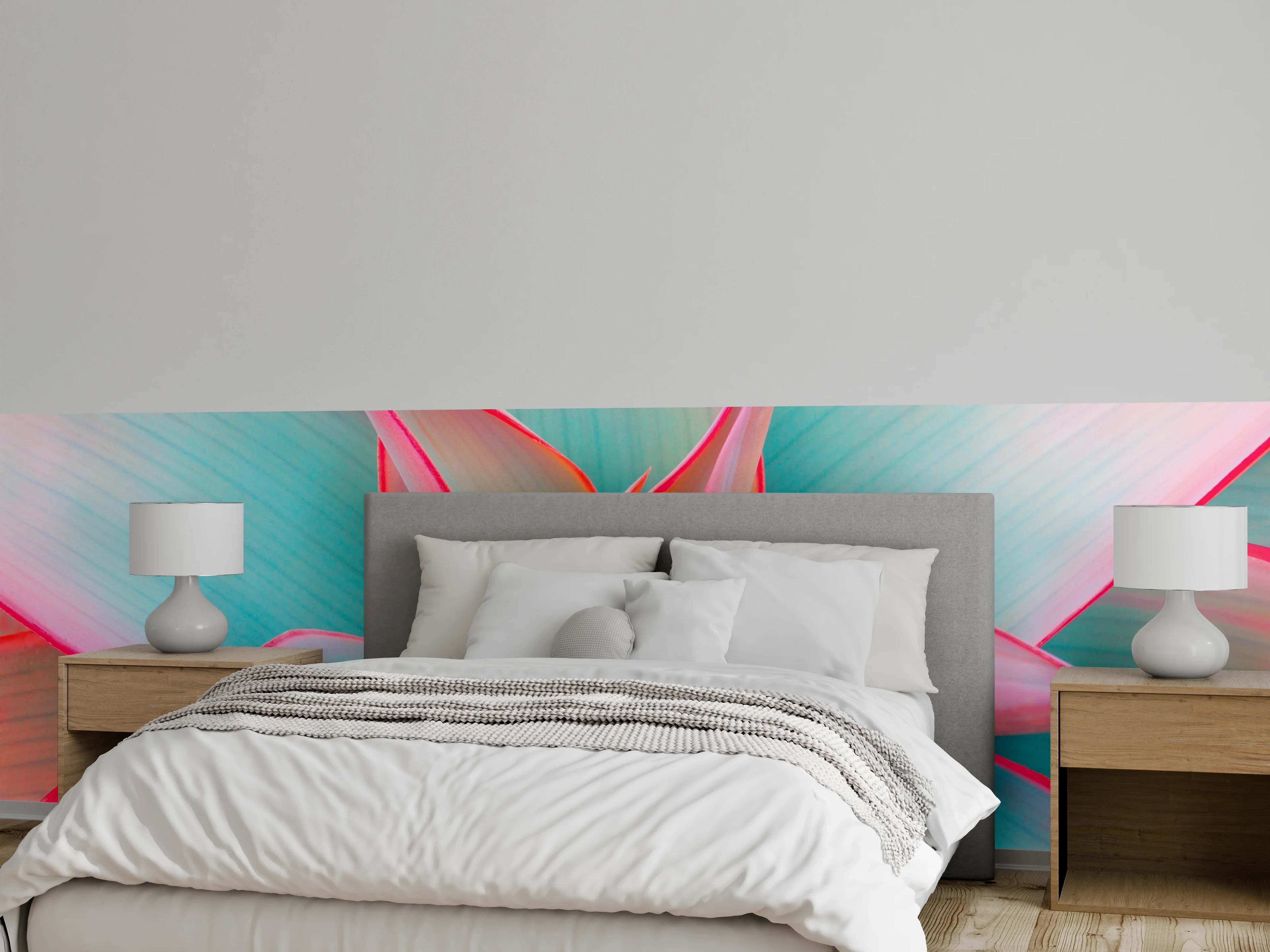 Wandverkleidung Schlafzimmer - Pastellfarbene Sukkulente Modern