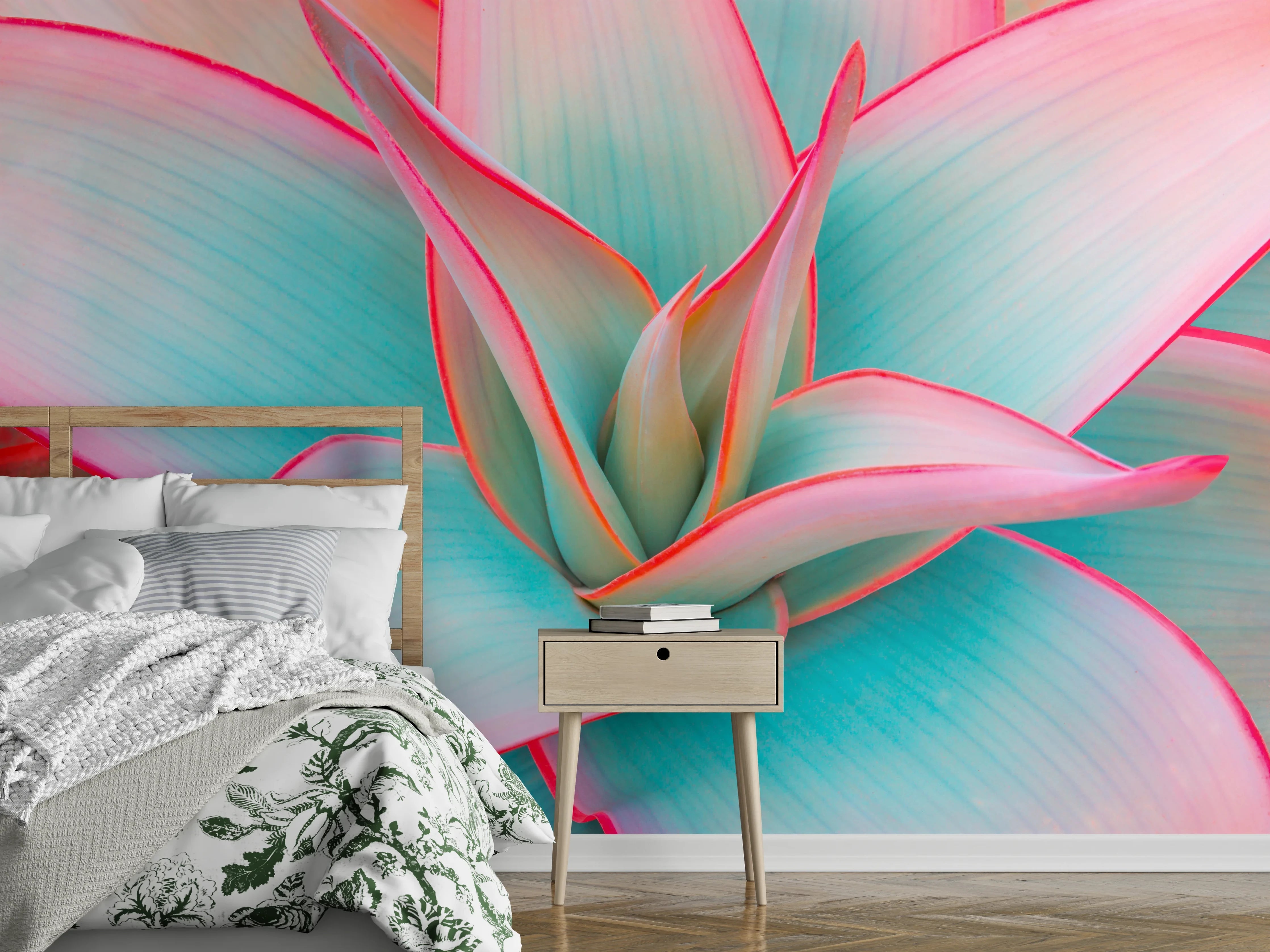 Wandverkleidung Schlafzimmer - Pastellfarbene Sukkulente Modern