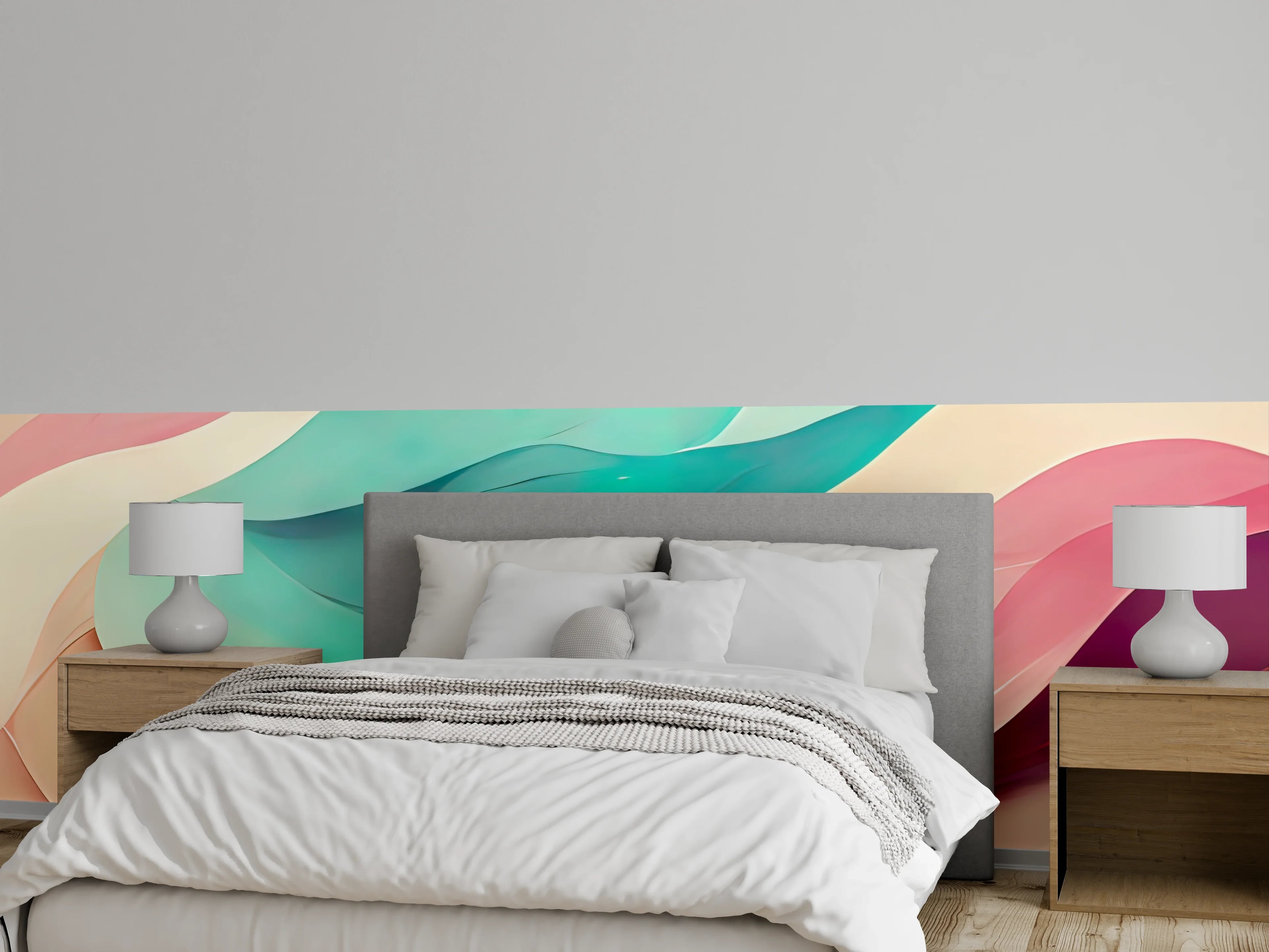 Wandverkleidung Schlafzimmer - Pastellfarbene Wellen – Abstrakte Wandkunst