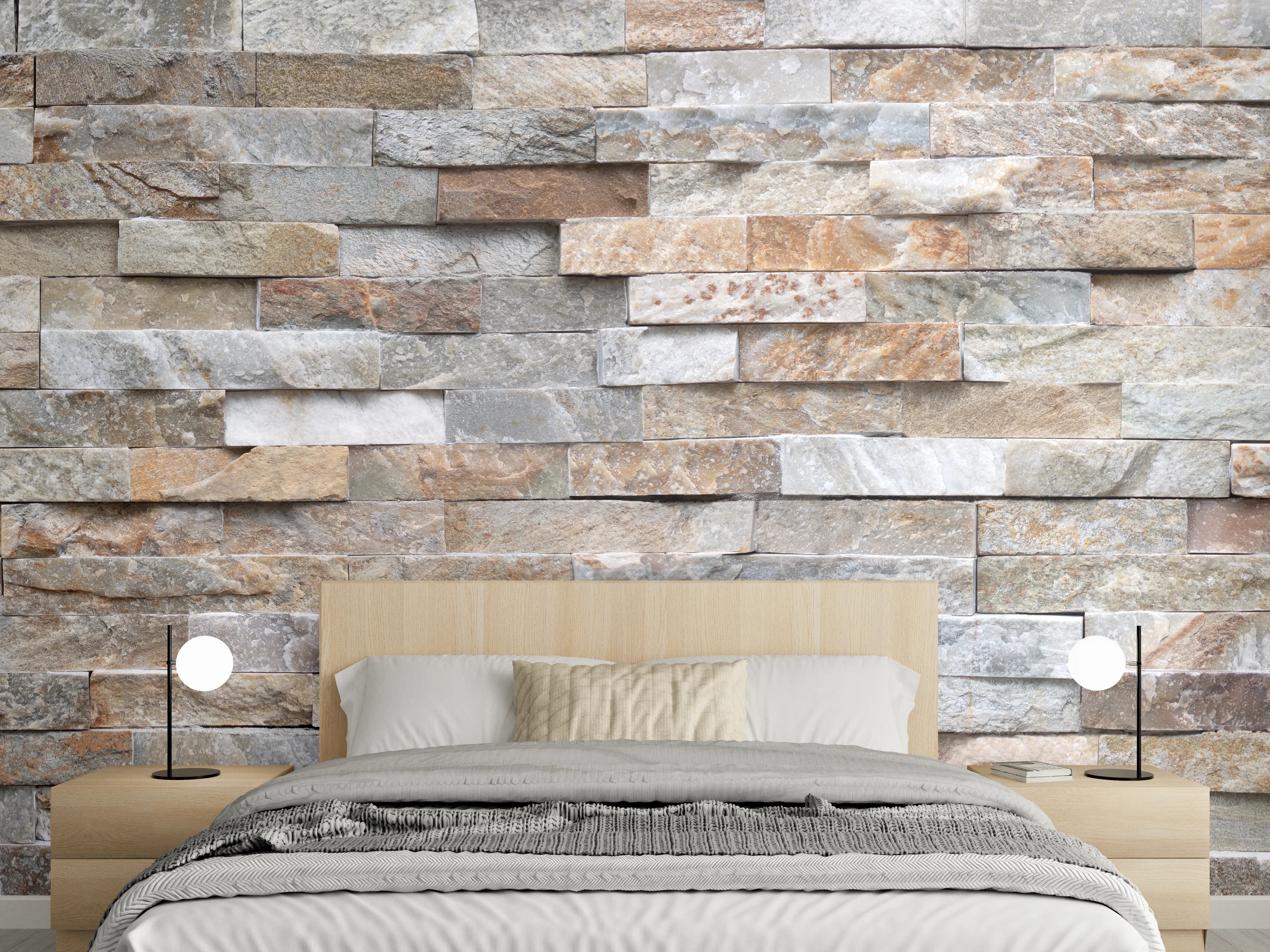 Wandverkleidung Schlafzimmer - Pastellfarbige Steinmauer