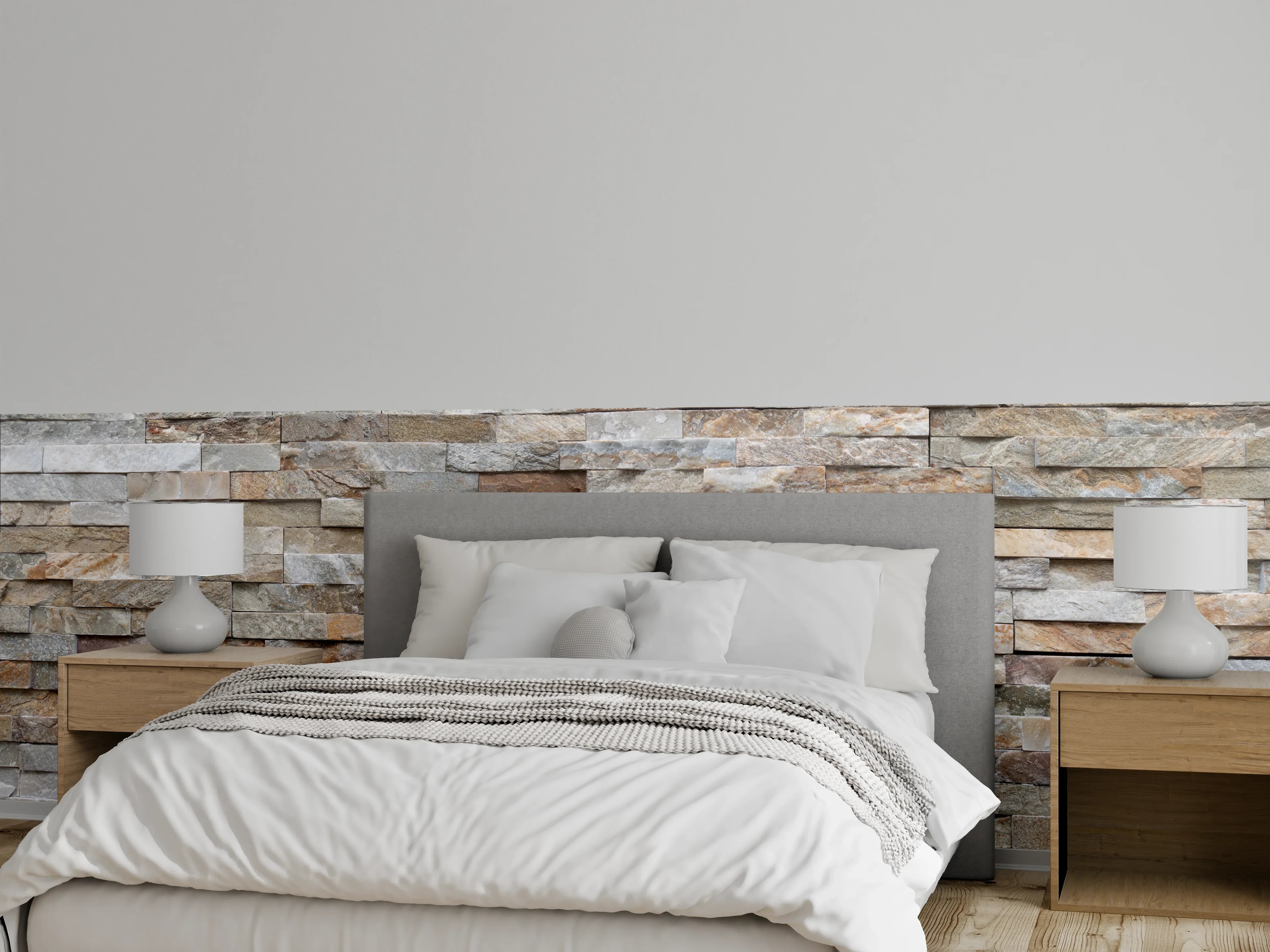 Wandverkleidung Schlafzimmer - Pastellfarbige Steinmauer