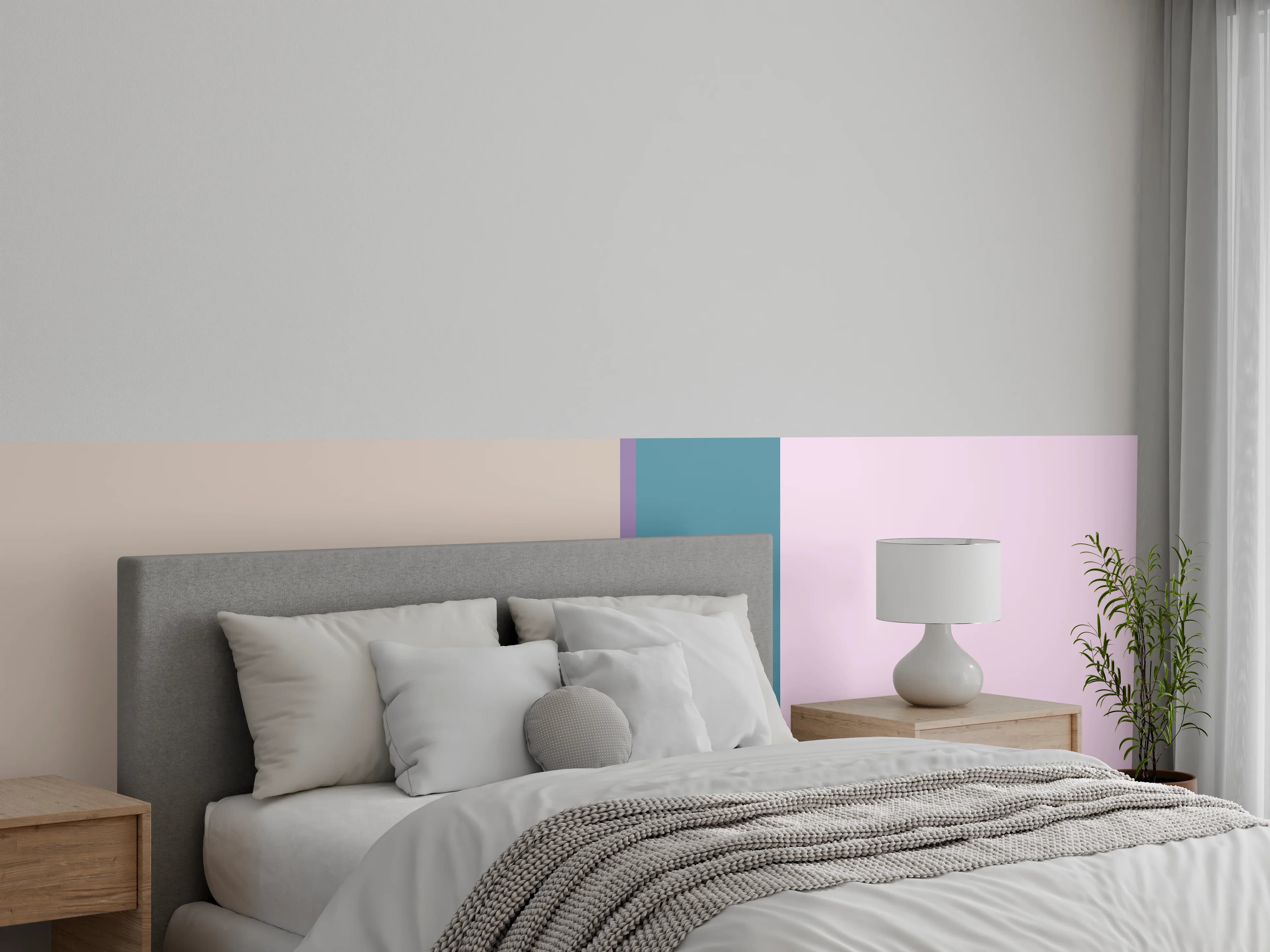 Wandverkleidung Schlafzimmer - Pastellstreifen mit sanften Grauschattierungen